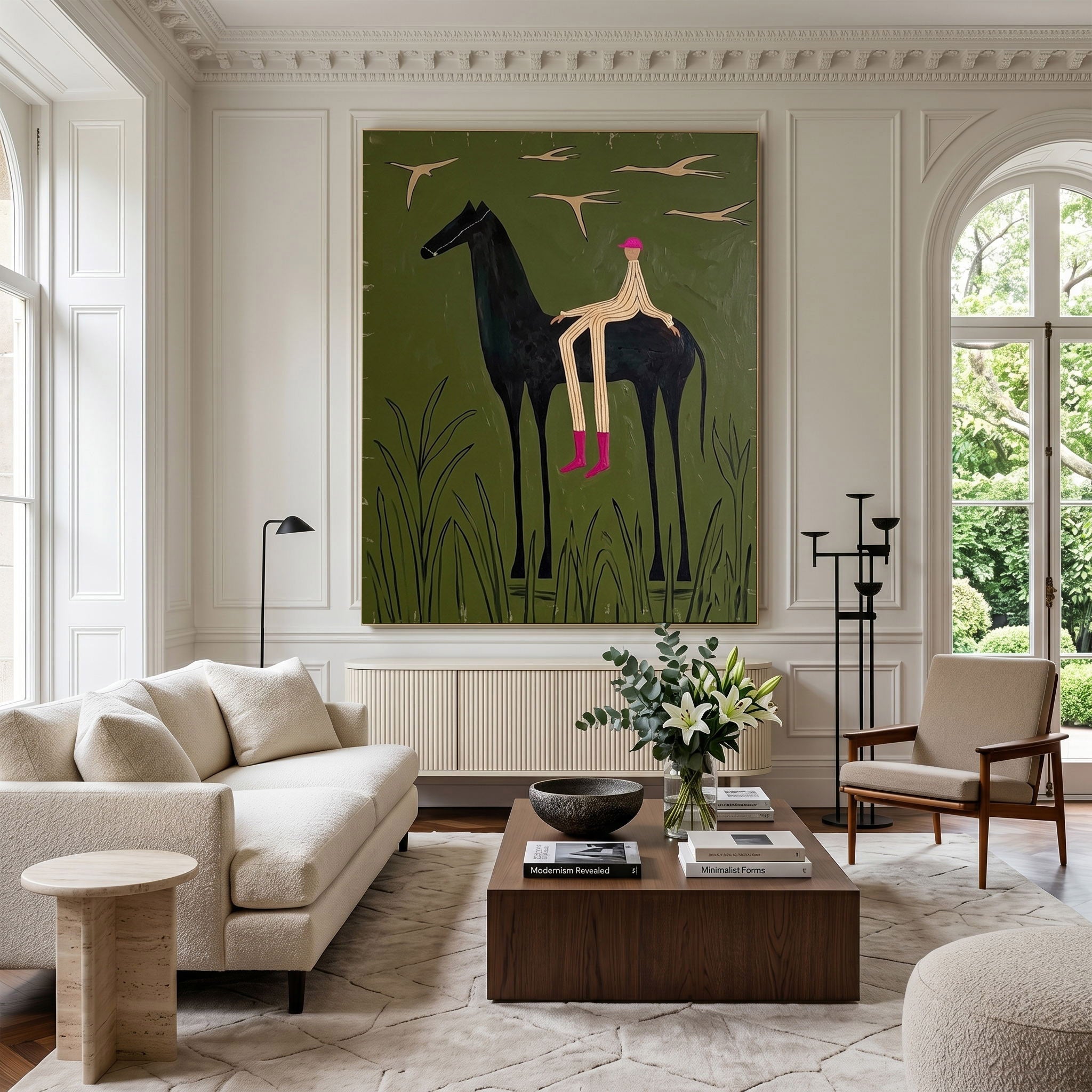 Large Cowboy Horse Wall Art Contemporary Western Green Painting