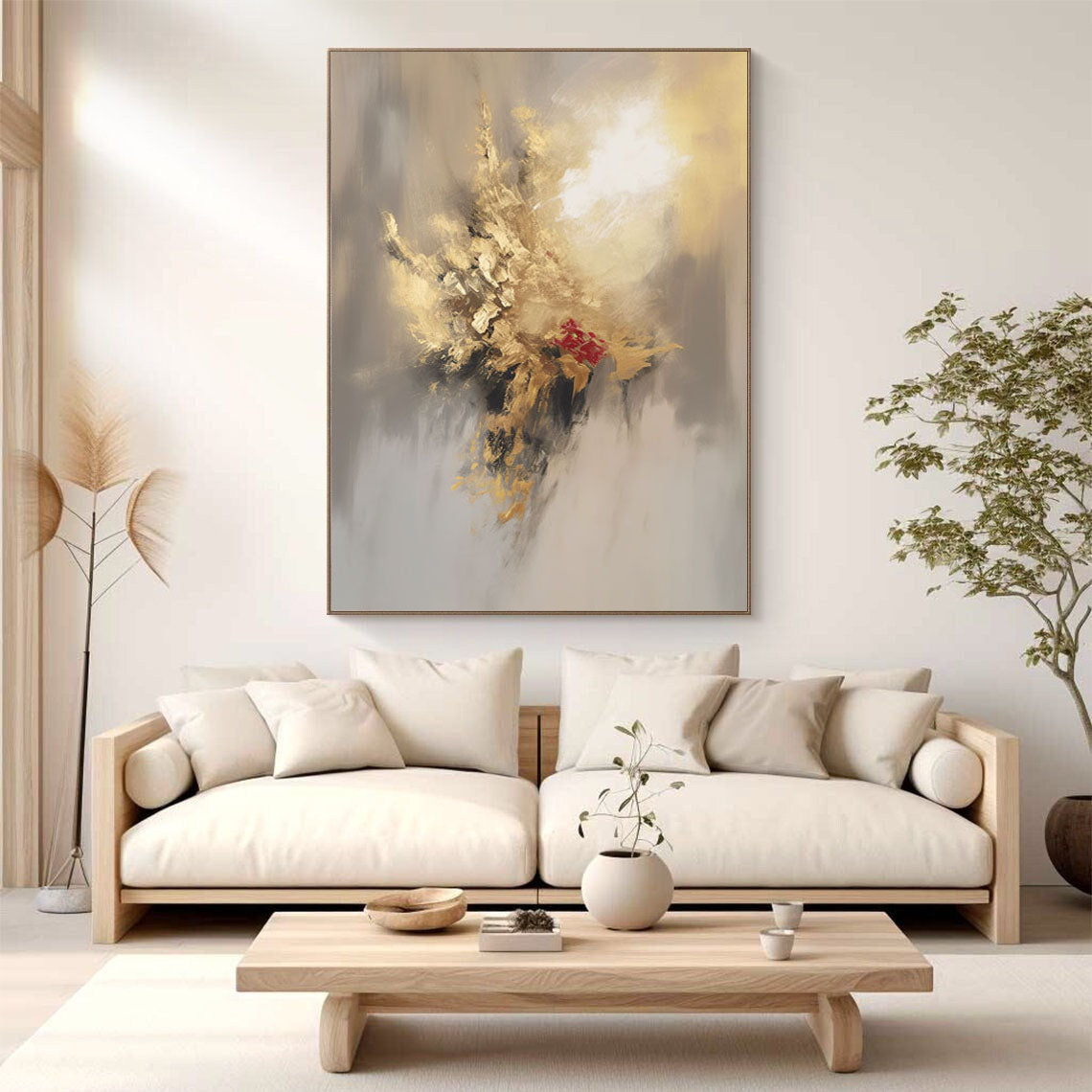 Grey And Beige Abstract Painting Gold Foil Texture Painting#AVG 006