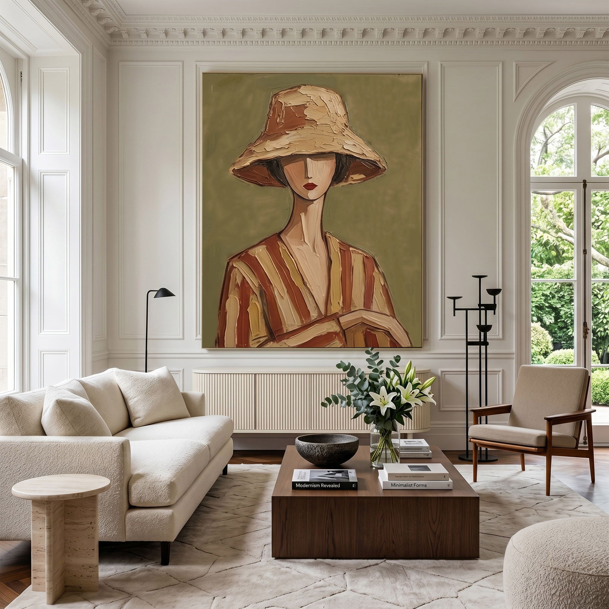 Large Modern Woman Portrait Wall Art Abstract Oil Painting Cowgirl Cowboy Vintage Americana Art Western Fashion Figure Contemporary Interior Decor