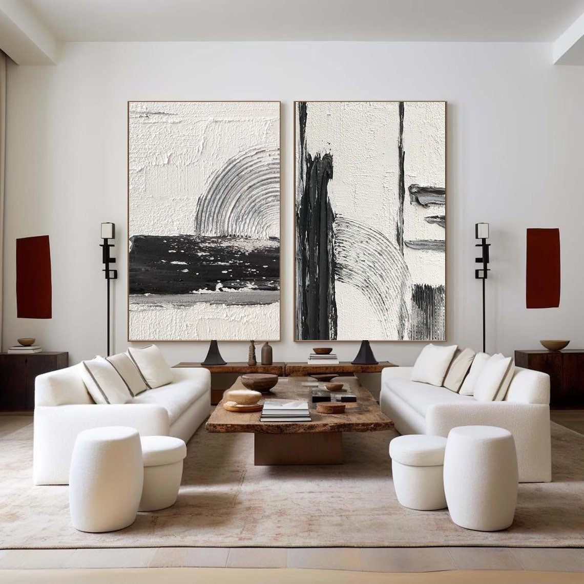 Black & White Abstract  Painting SET OF 2 #AVG 029