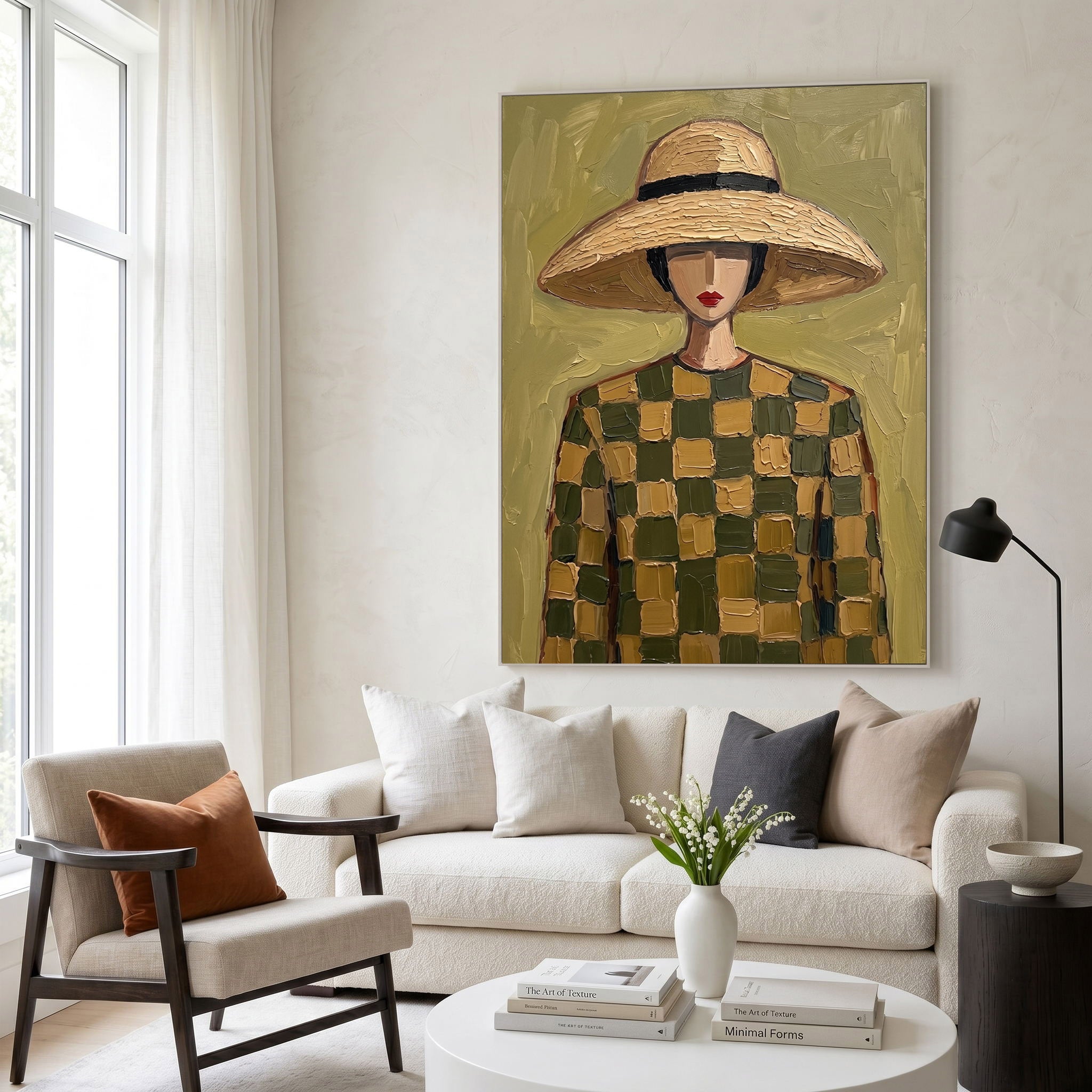 Large Woman Portrait Wall Art Abstract Oil Painting Vintage Americana Art Cowgirl Cowboy Western Fashion Figure Minimalist Decor