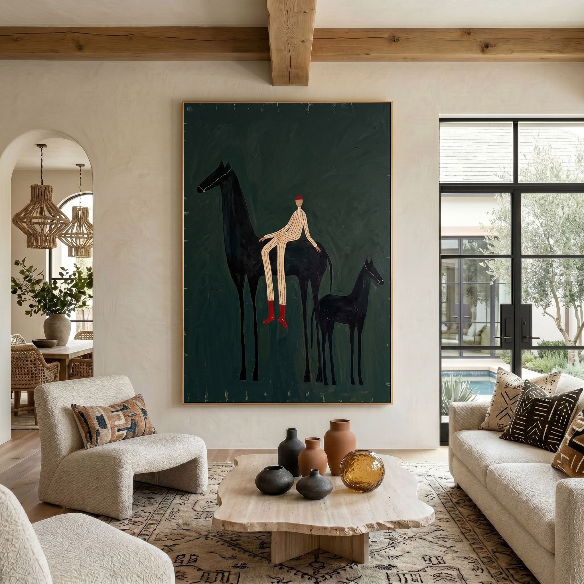 Large Cowboy Horse Wall Art Modern Western Horse Painting with Foal