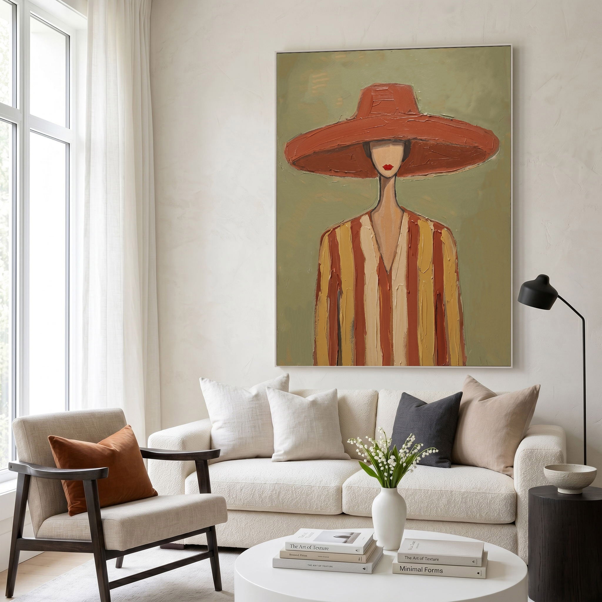 Large Vintage Americana Cowboy Woman Wall Art Western Fashion Portrait Oil Painting Rustic Contemporary Decor