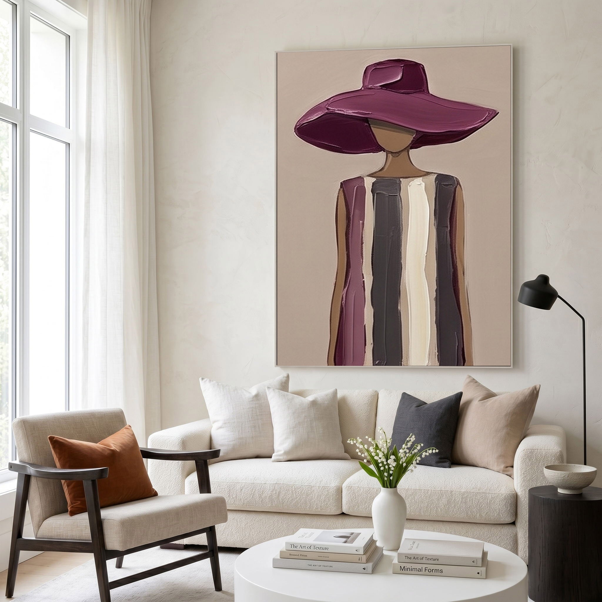 Large Modern Woman Portrait Wall Art Abstract Oil Painting Cowgirl Cowboy Vintage Americana Art Western Hat Fashion Figure Contemporary Decor