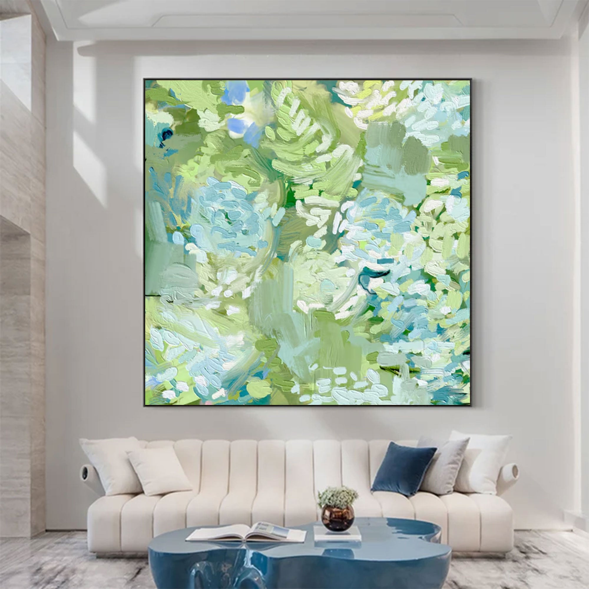 Large Square Impasto Green Floral Art | ArtvistaGallery  #WGA 032