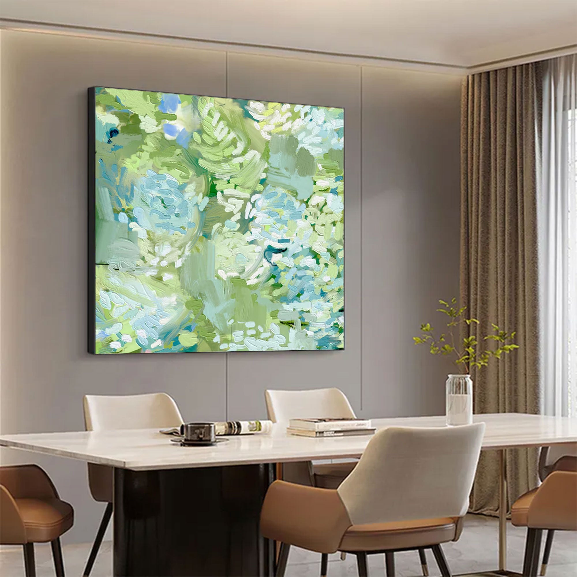 Large Square Impasto Green Floral Art | ArtvistaGallery  #WGA 032
