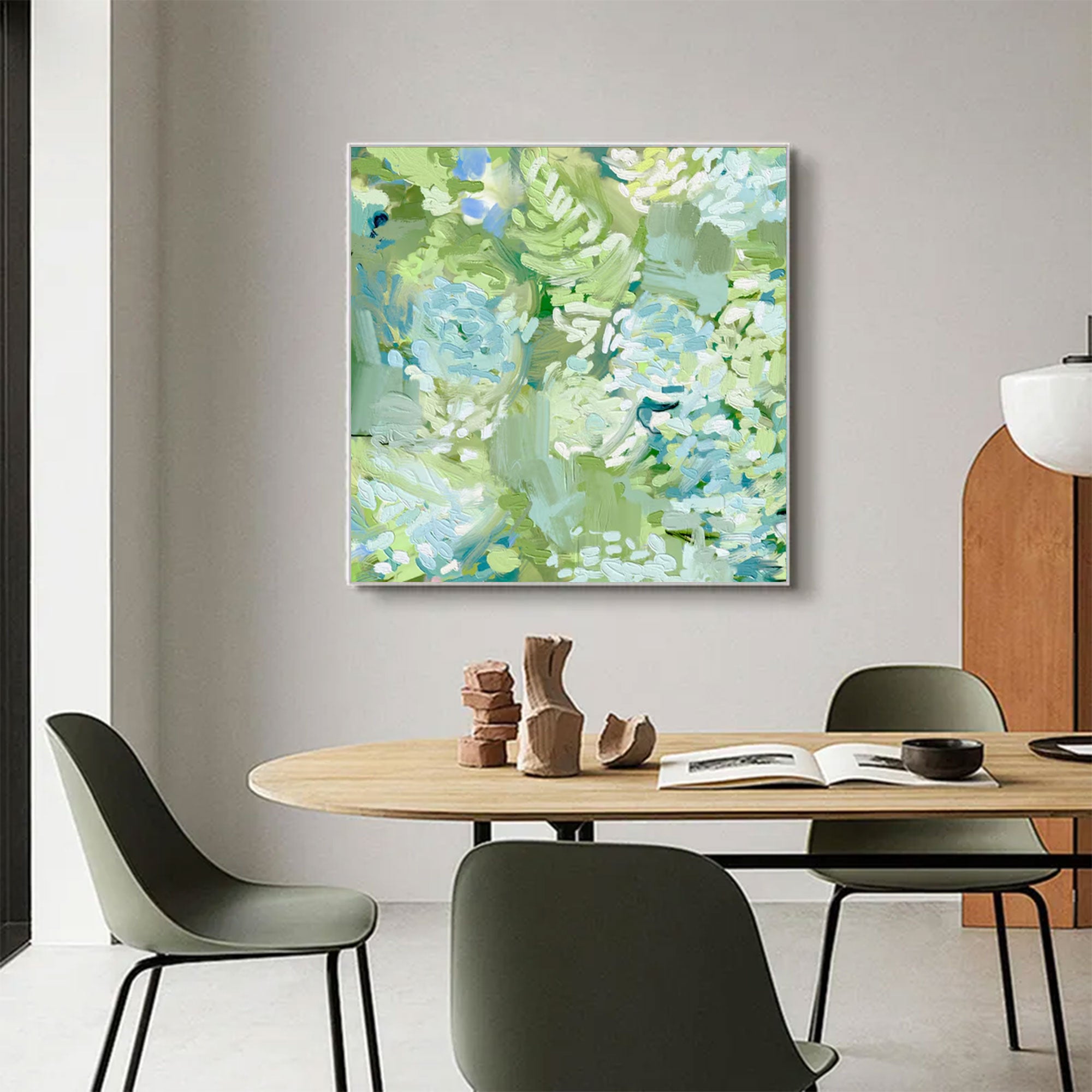 Large Square Impasto Green Floral Art | ArtvistaGallery  #WGA 032
