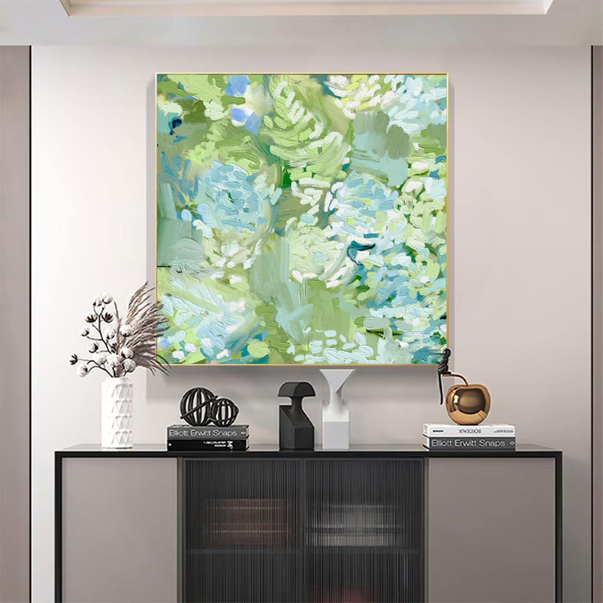 Large Square Impasto Green Floral Art | ArtvistaGallery  #WGA 032