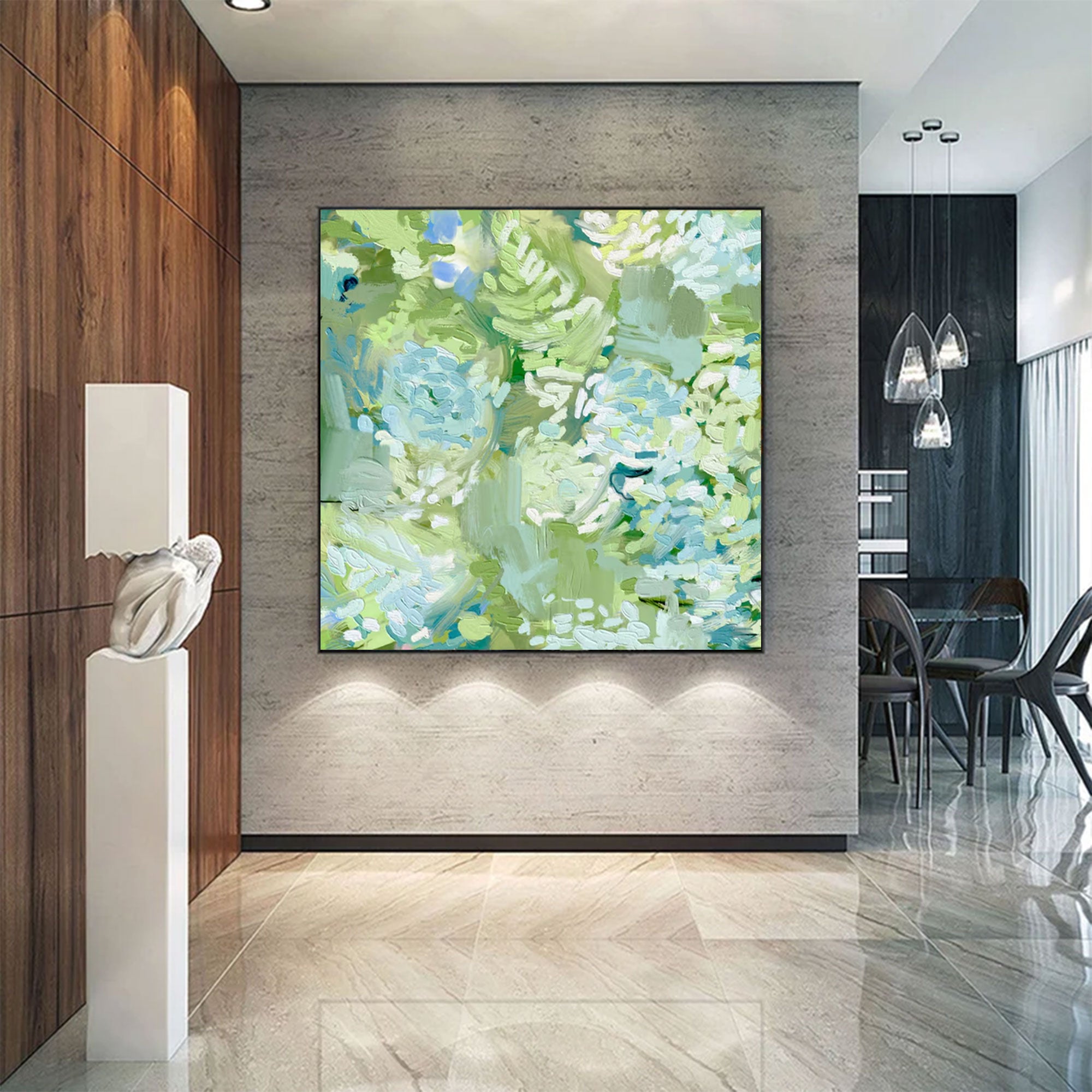 Large Square Impasto Green Floral Art | ArtvistaGallery  #WGA 032