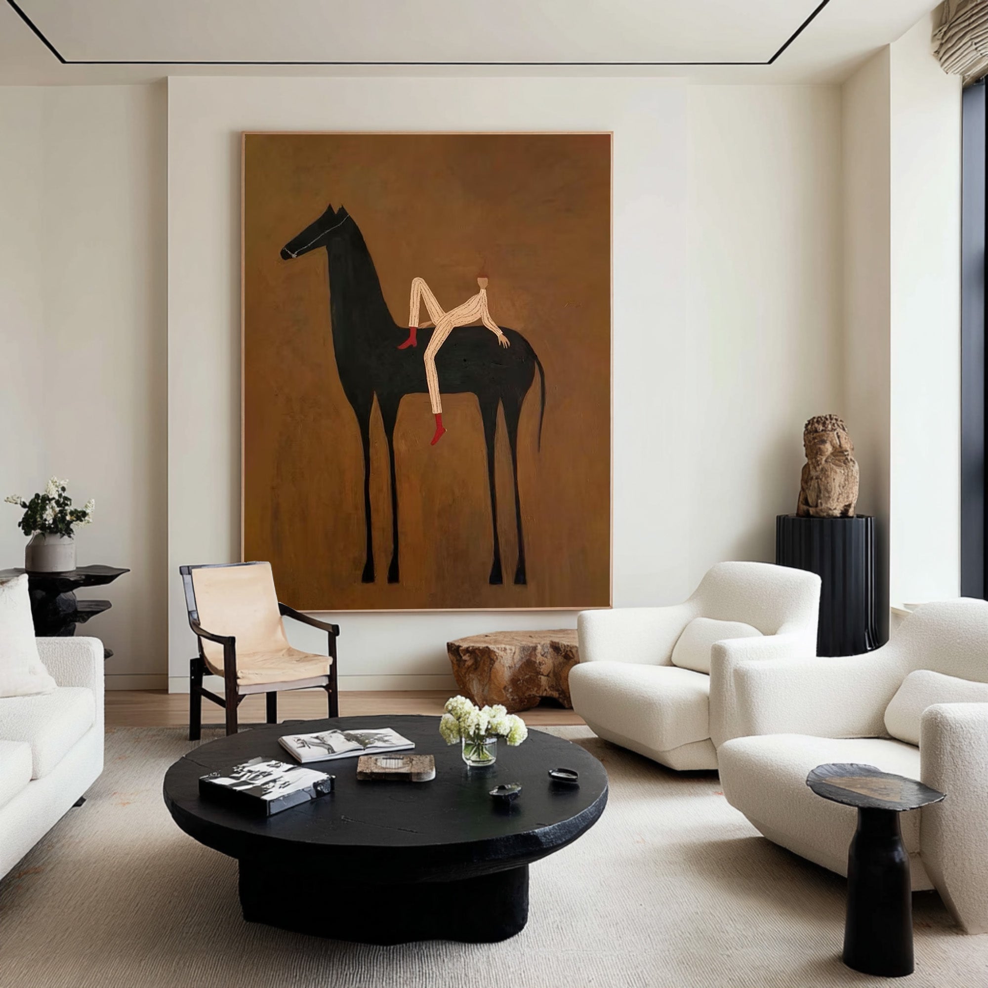 Large Abstract Horse Rider Wall Art Contemporary Equestrian Painting