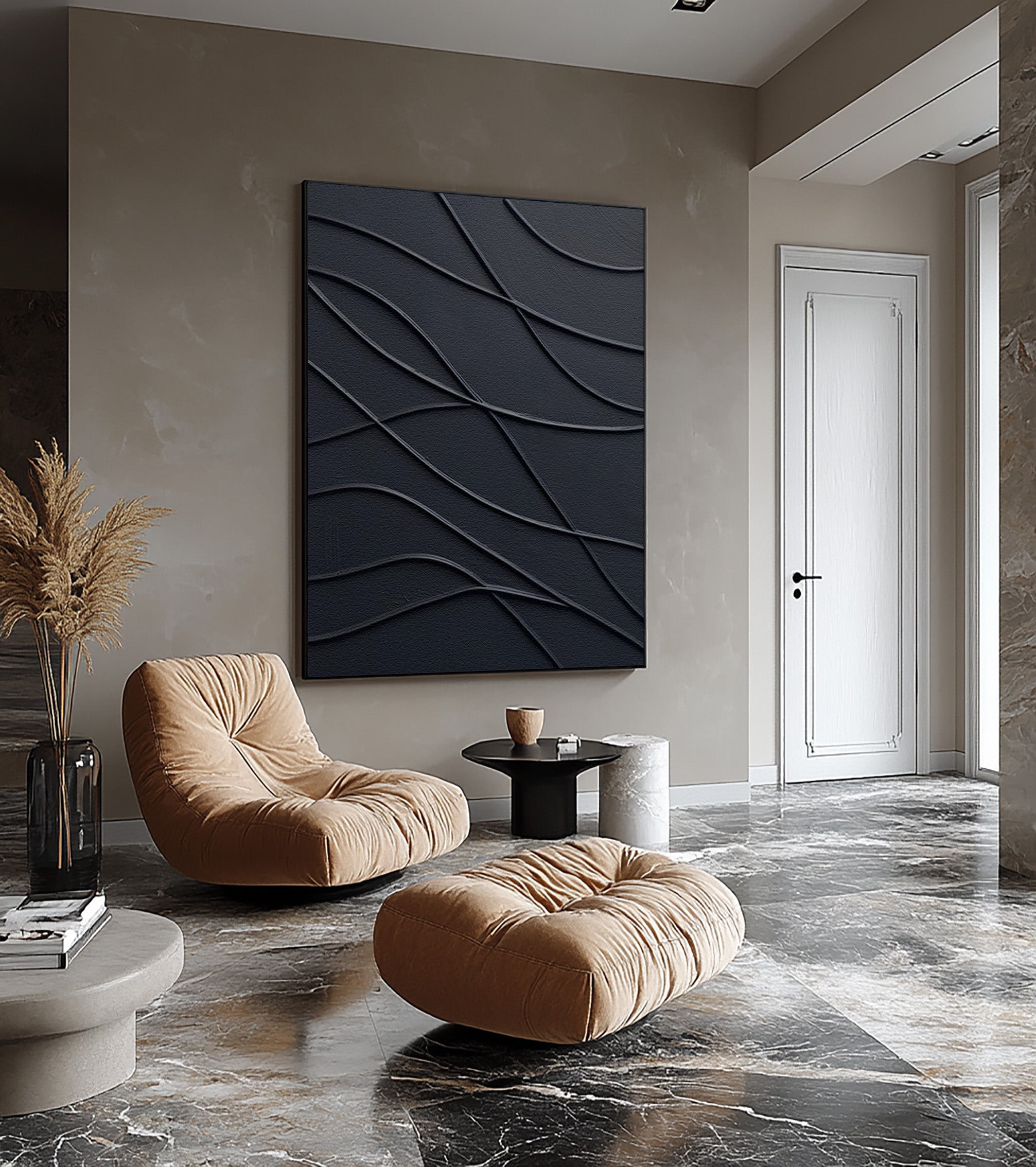 Large Black Canvas Art - Textured Wall Art for Contemporary Homes #BBA 059