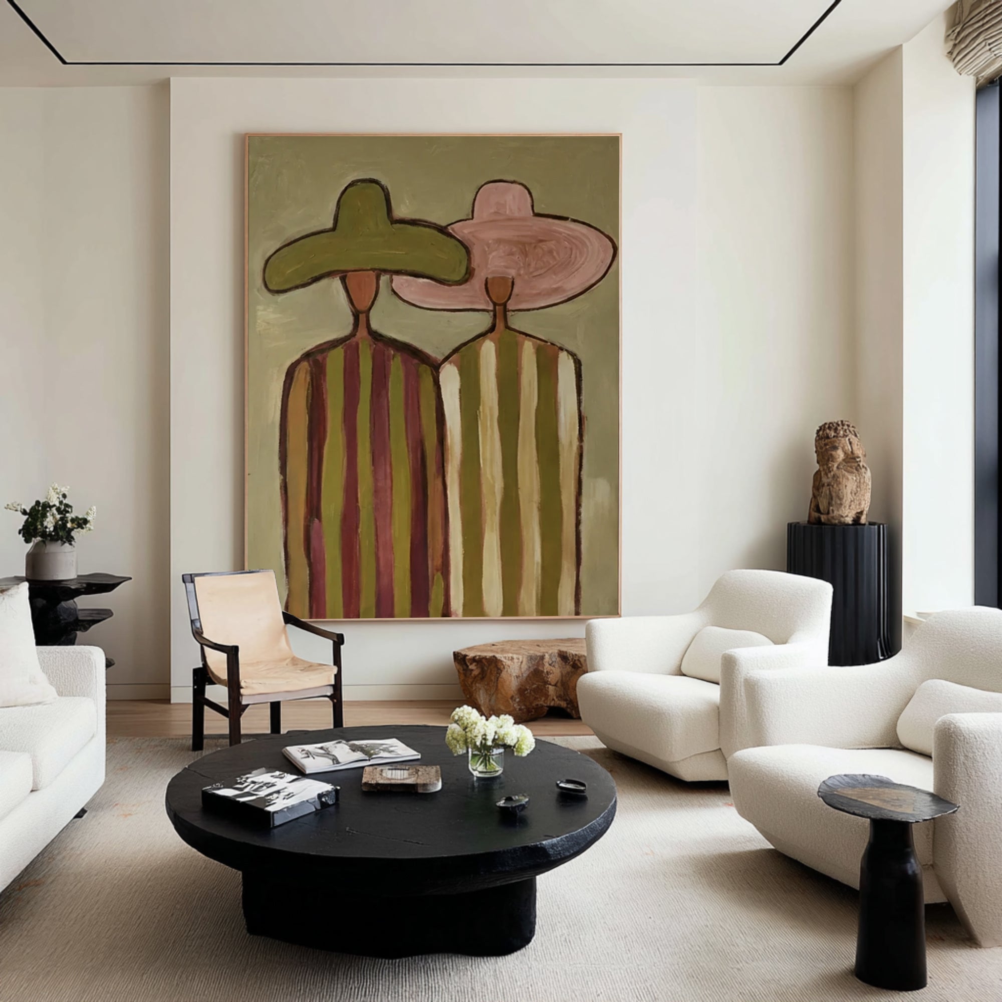 Contemporary Boho Couple Painting Elegant Abstract Figure Wall Decor