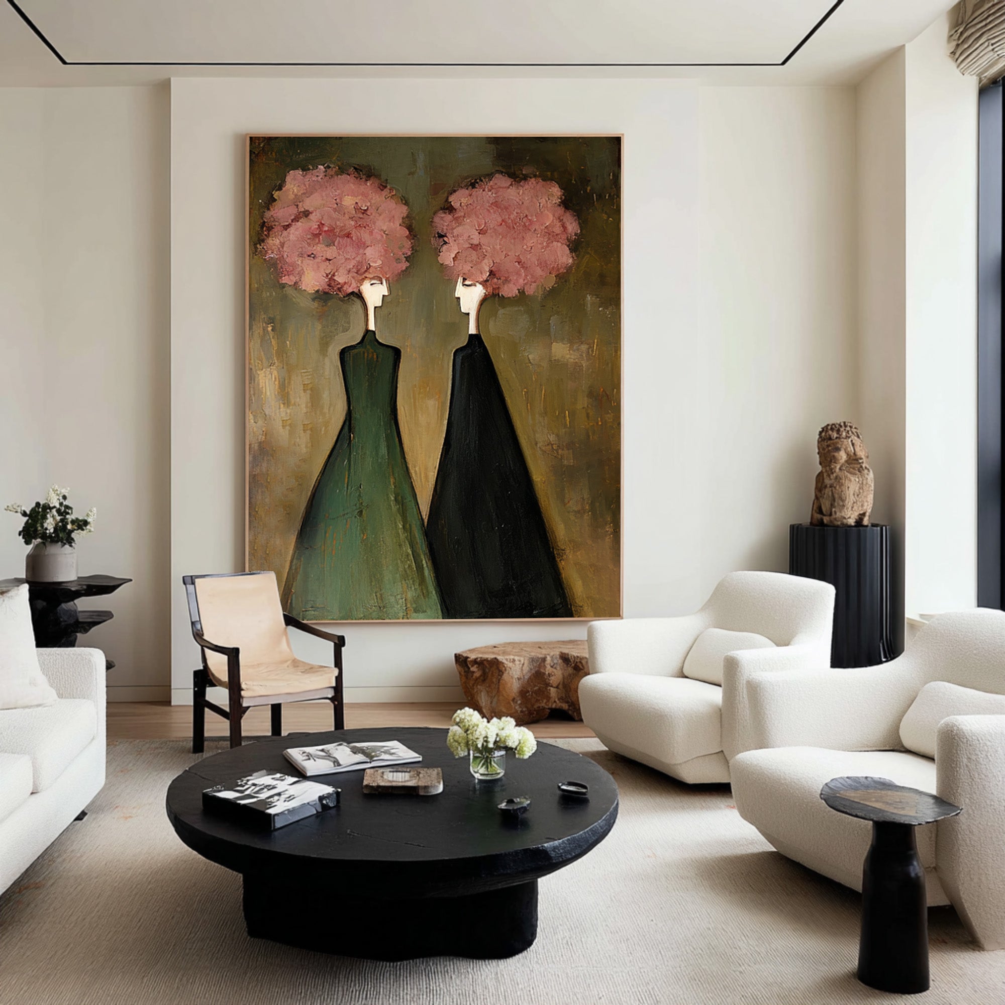 Large Modern Figurative Oil Painting on Canvas – Elegant Pink Portrait Wall Art Decor #WAB 033