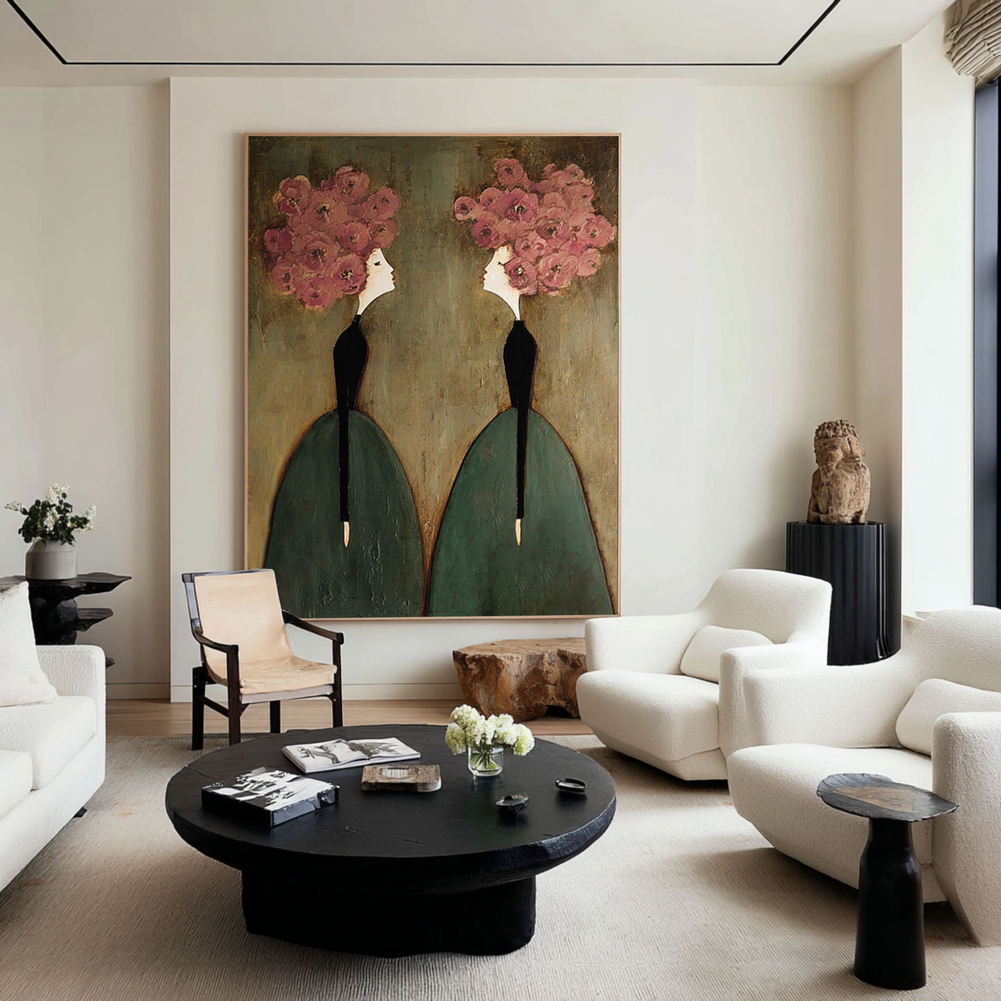 Large Floral Figurative Wall Art Elegant Women Canvas Painting 