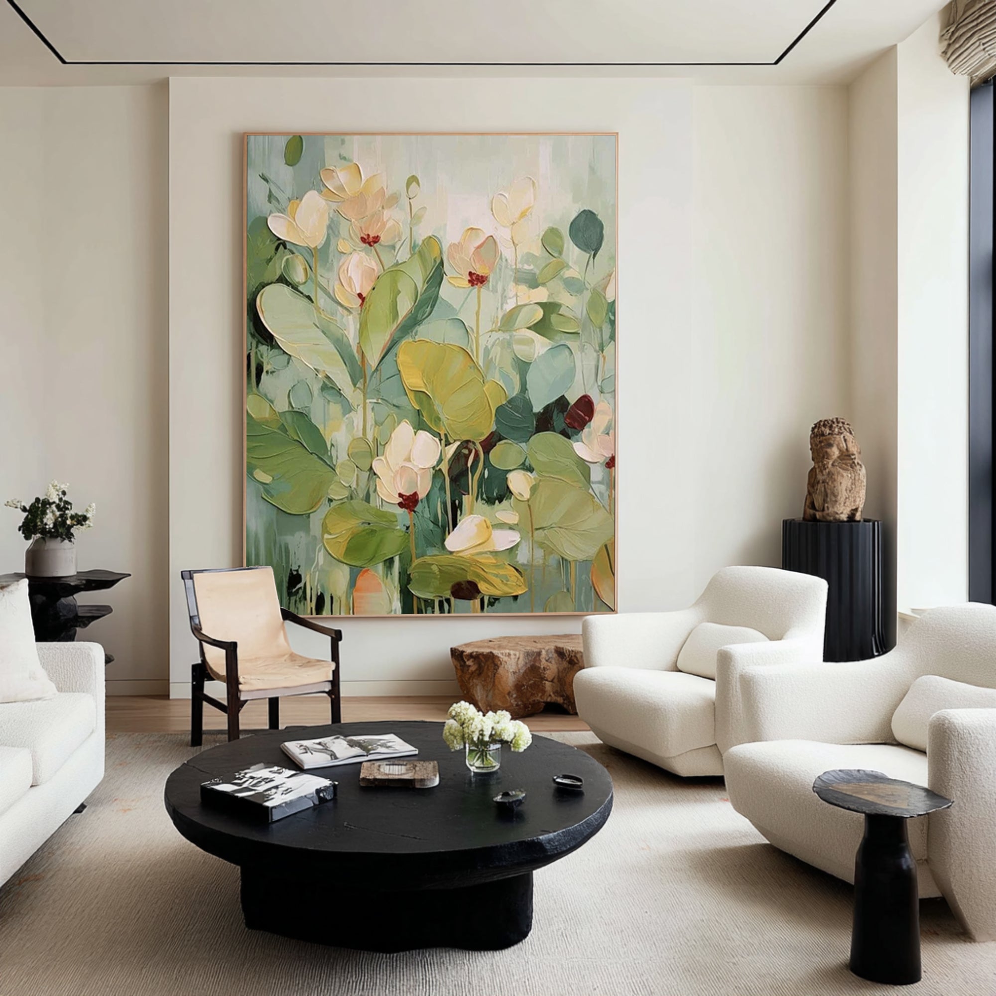 Large Botanical Floral Painting Modern Green Wall Art 