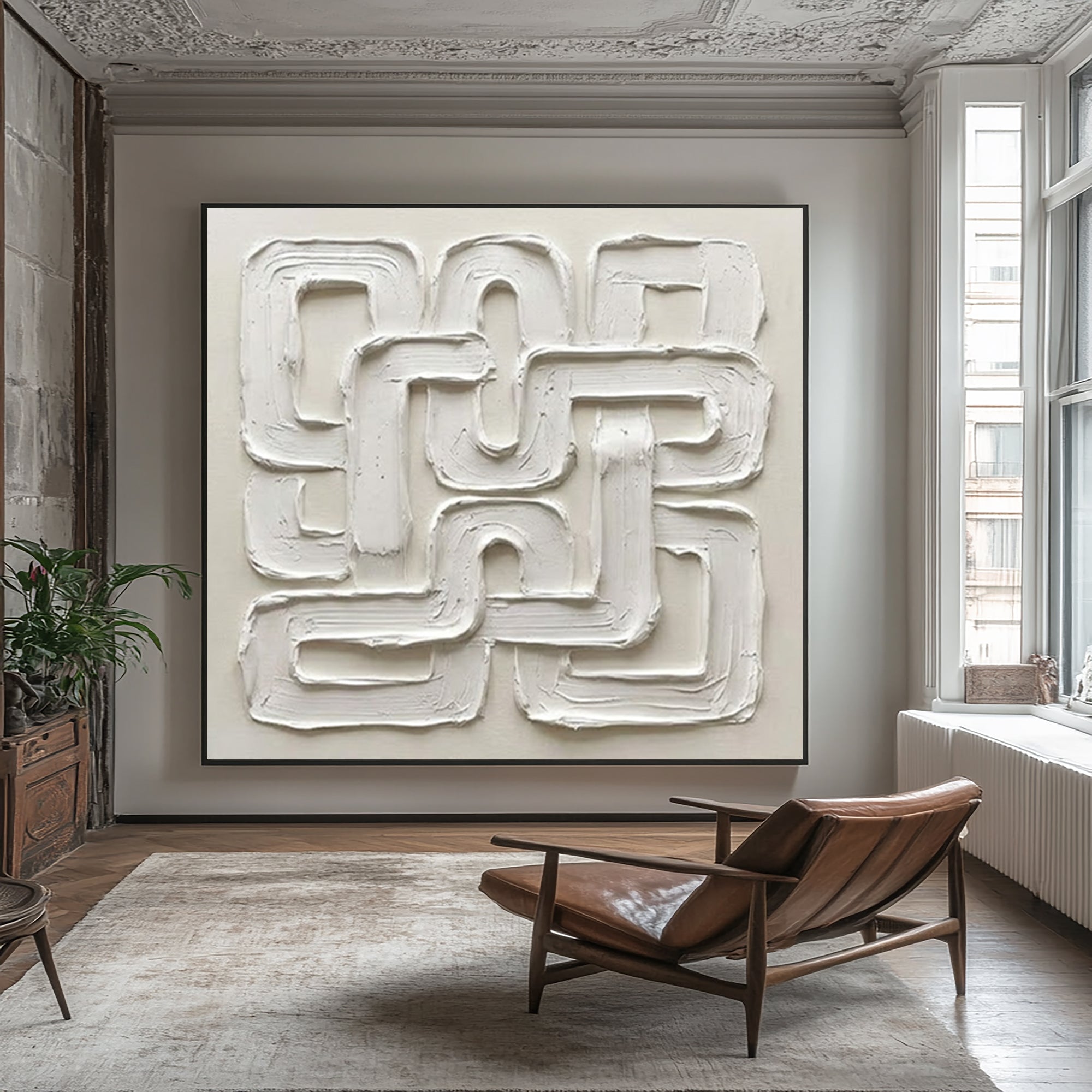 Large Continuous Loop Wall Art Neutral Textured Relief Painting