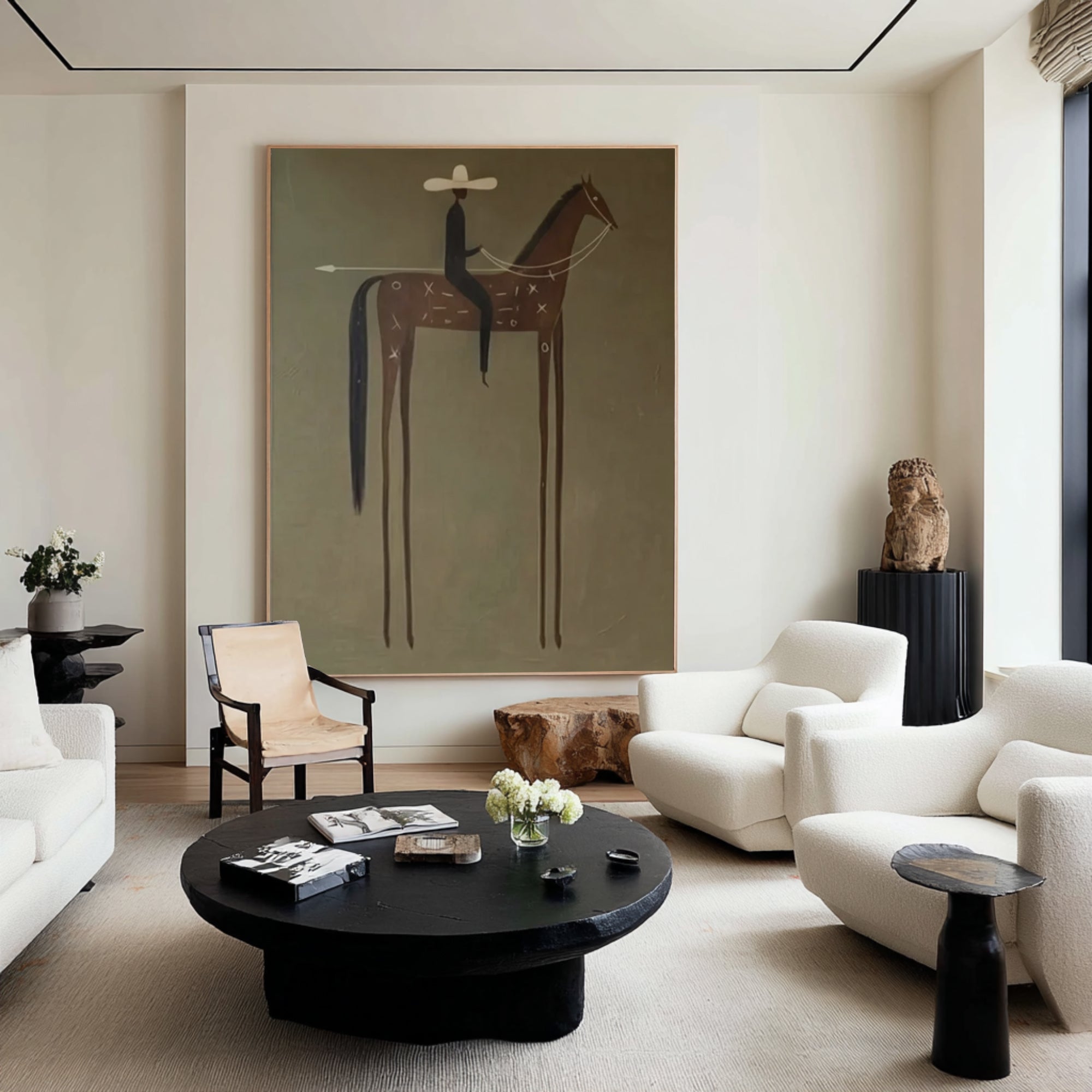 Large Minimalist Horse Rider Painting Contemporary Western Wall Art