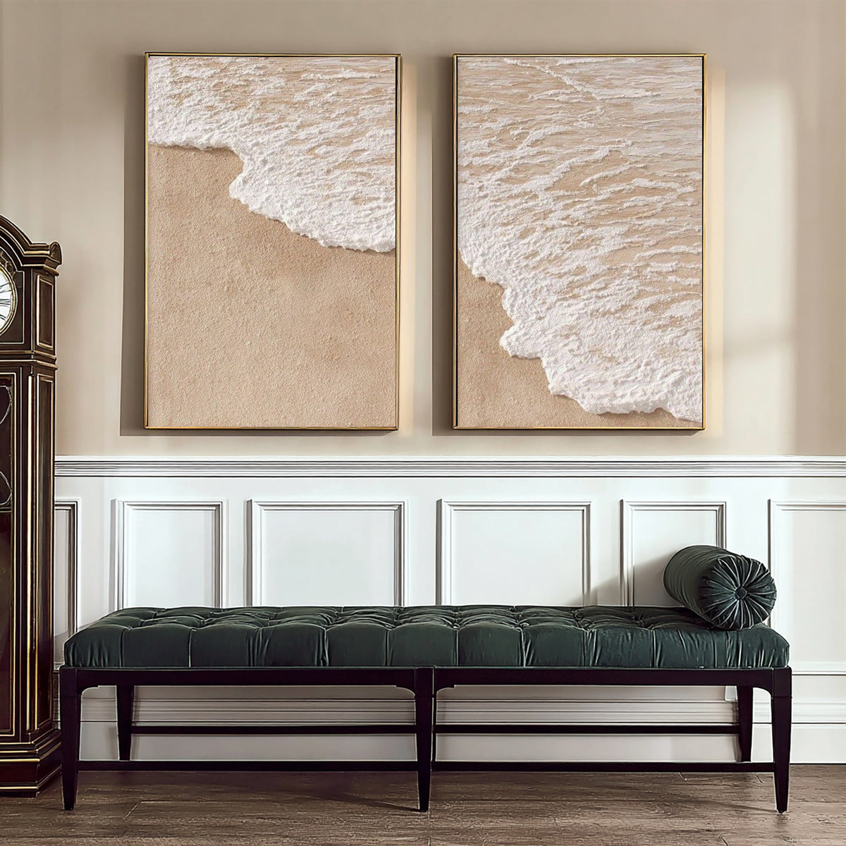Where The Tide Meets The Shore Diptych Coastal Wall Art Textured Ocean Wave Painting Beach House Decor