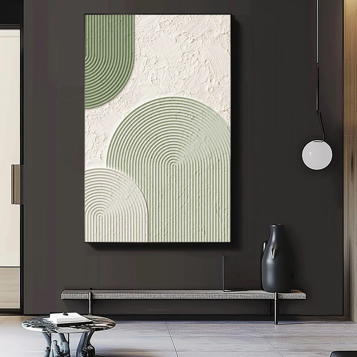Sage Arch Motif Contemporary Wall Art Hand Painted Green Cream Geometric Home Decor Organic Modern Artwork