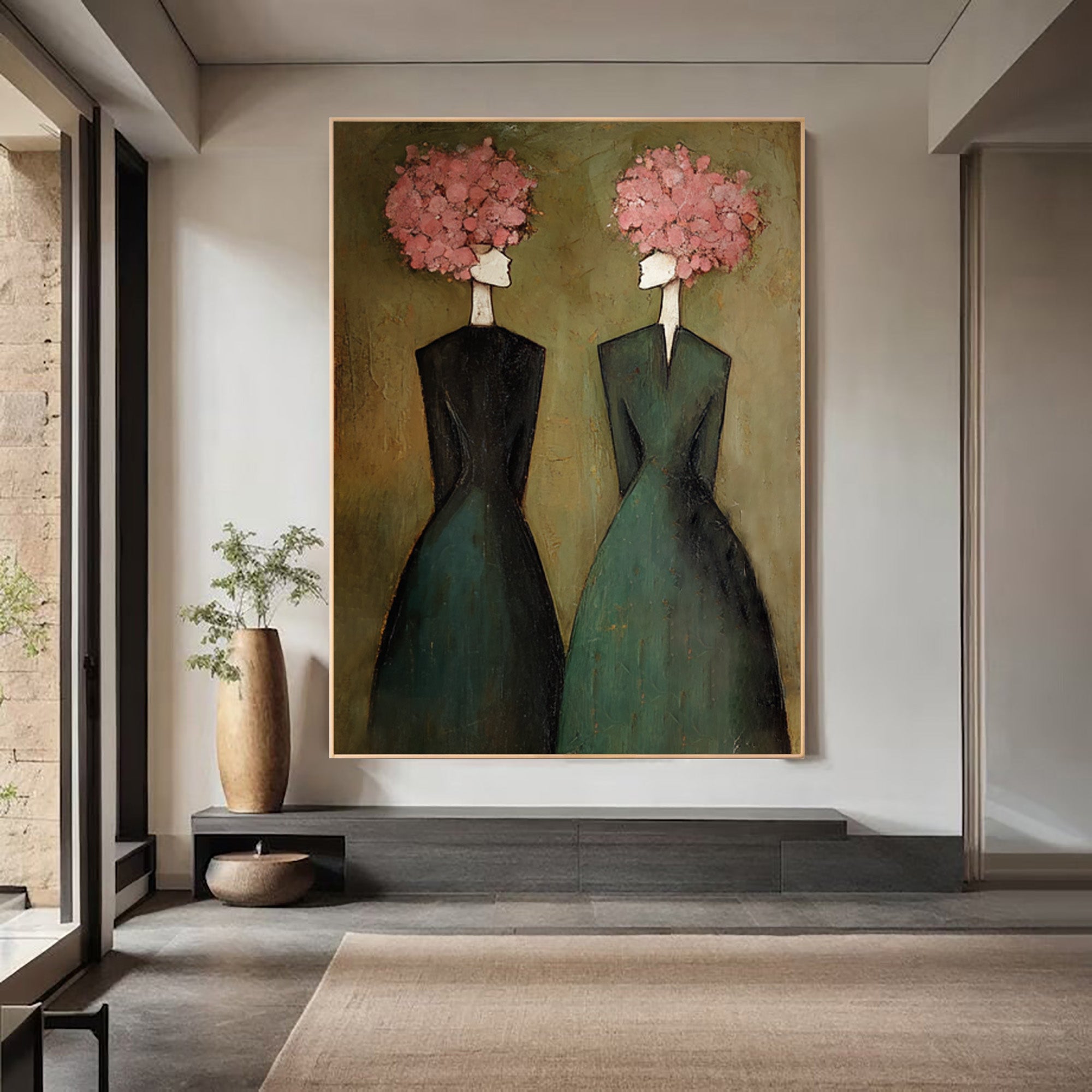Large Elegant Figurative Oil Painting on Canvas – Modern Pink Portrait Wall Art #WAB 034