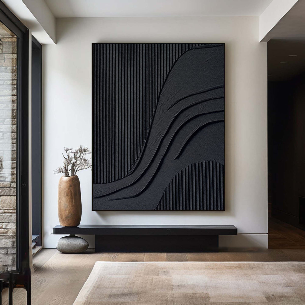 Curated visual reference: Black Minimalist 3D Textured Large Abstract Painting Wall Art Bm Photo Inspiration