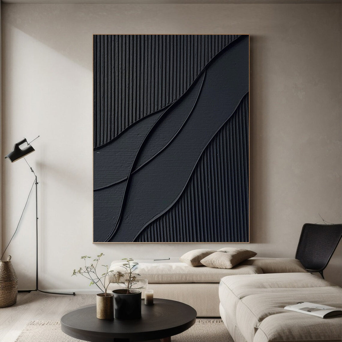 Black Minimalist 3D Textured Large Abstract Painting Wall Art#CXA 028