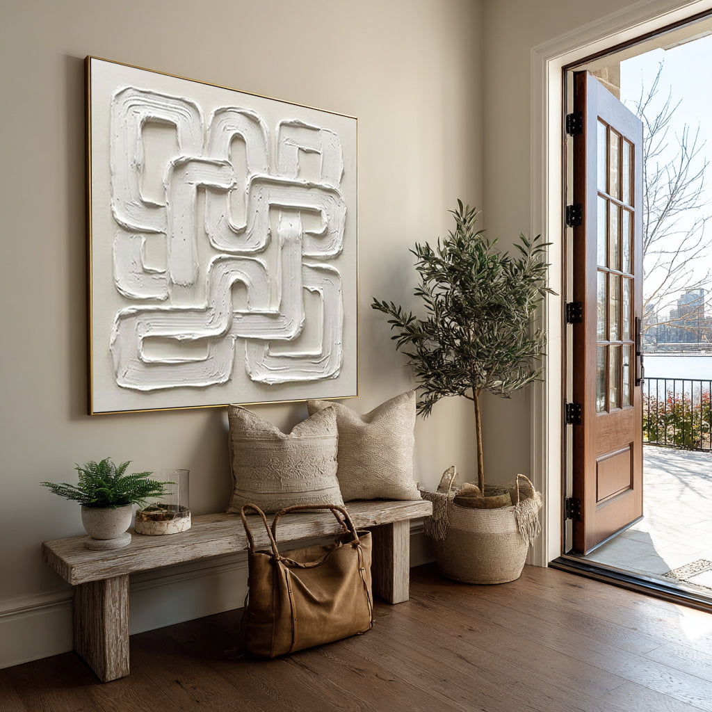 Large Continuous Loop Wall Art Neutral Textured Relief Painting