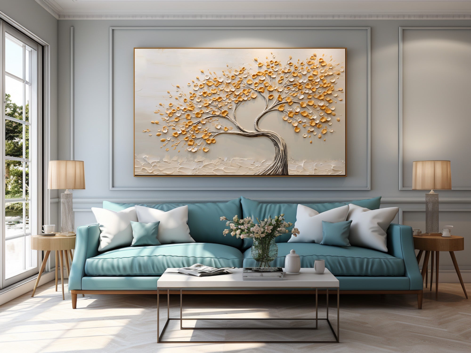 Golden Tree Art 3D Textured Leaves Painting #WG 090