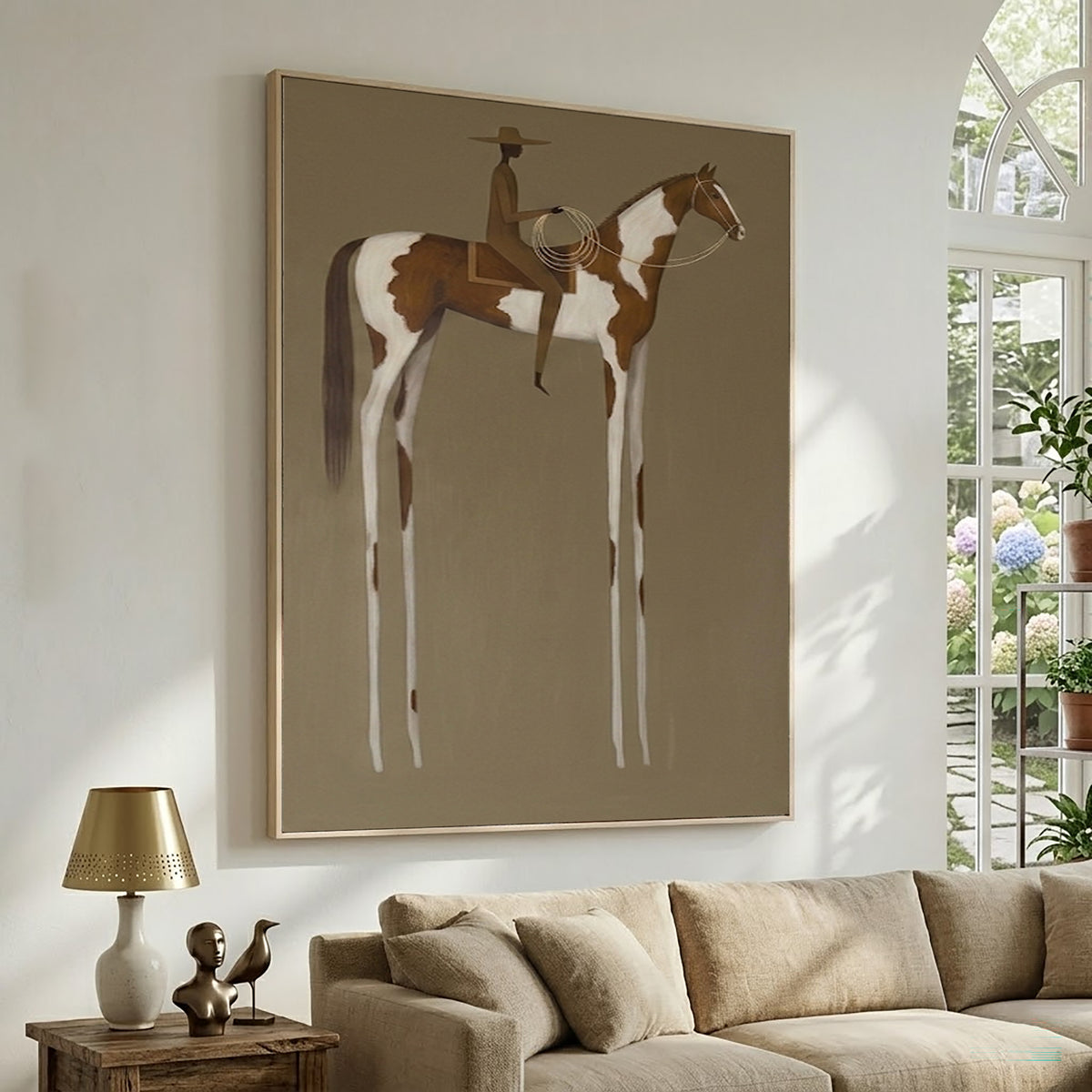Large Timeless Equestrian Wall Art Horse Rider Oil Painting Cowboy Cowgirl Inspired Vintage Americana Western Artwork Modern Home Decor