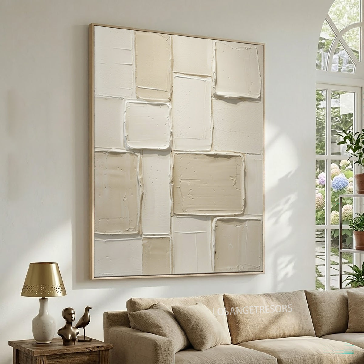 Large Architectural Minimalist Relief Wall Art Ivory Geometric Textured Abstract Painting Luxury Interior Artwork