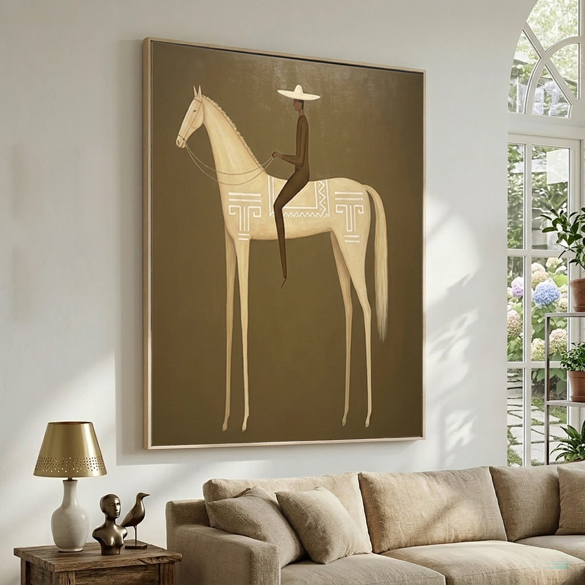 Large Luxury Western Equestrian Wall Art Horse Rider Oil Painting Cowboy Cowgirl Inspired Vintage Americana Artwork Modern Home Decor