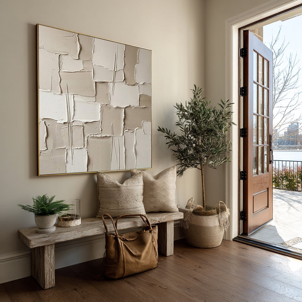 Large Architectural Collage Wall Art Neutral Textured Relief Painting