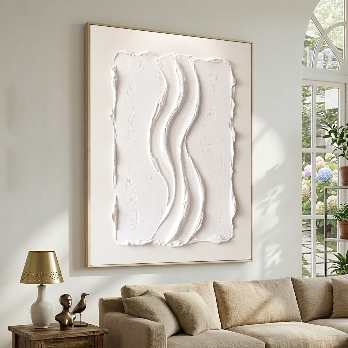 Large Architectural White Textured Wall Art Abstract Oil Painting Modern Minimalist Luxury Interior Artwork