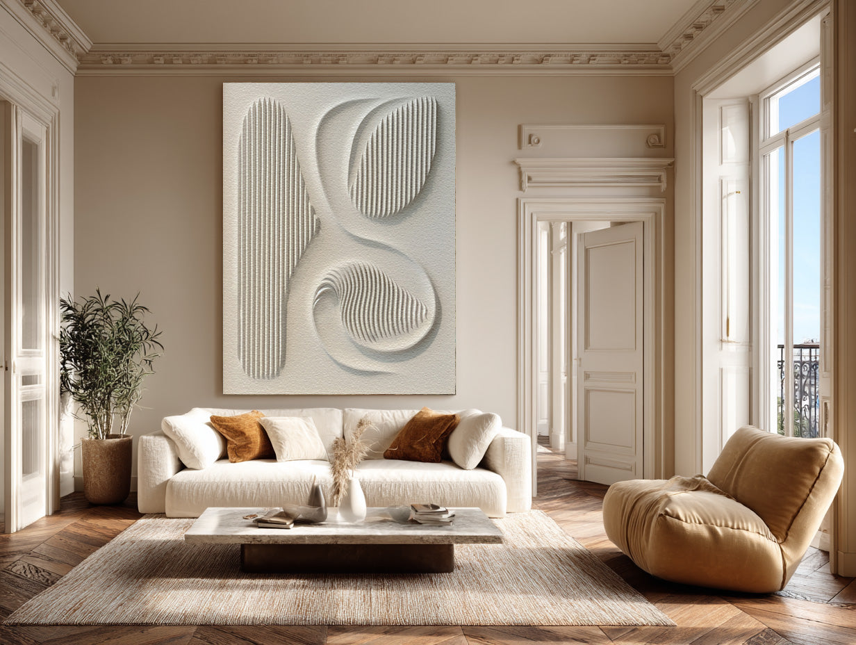 Contemporary White 3D Canvas Art - Textured Abstract Design #WG 083