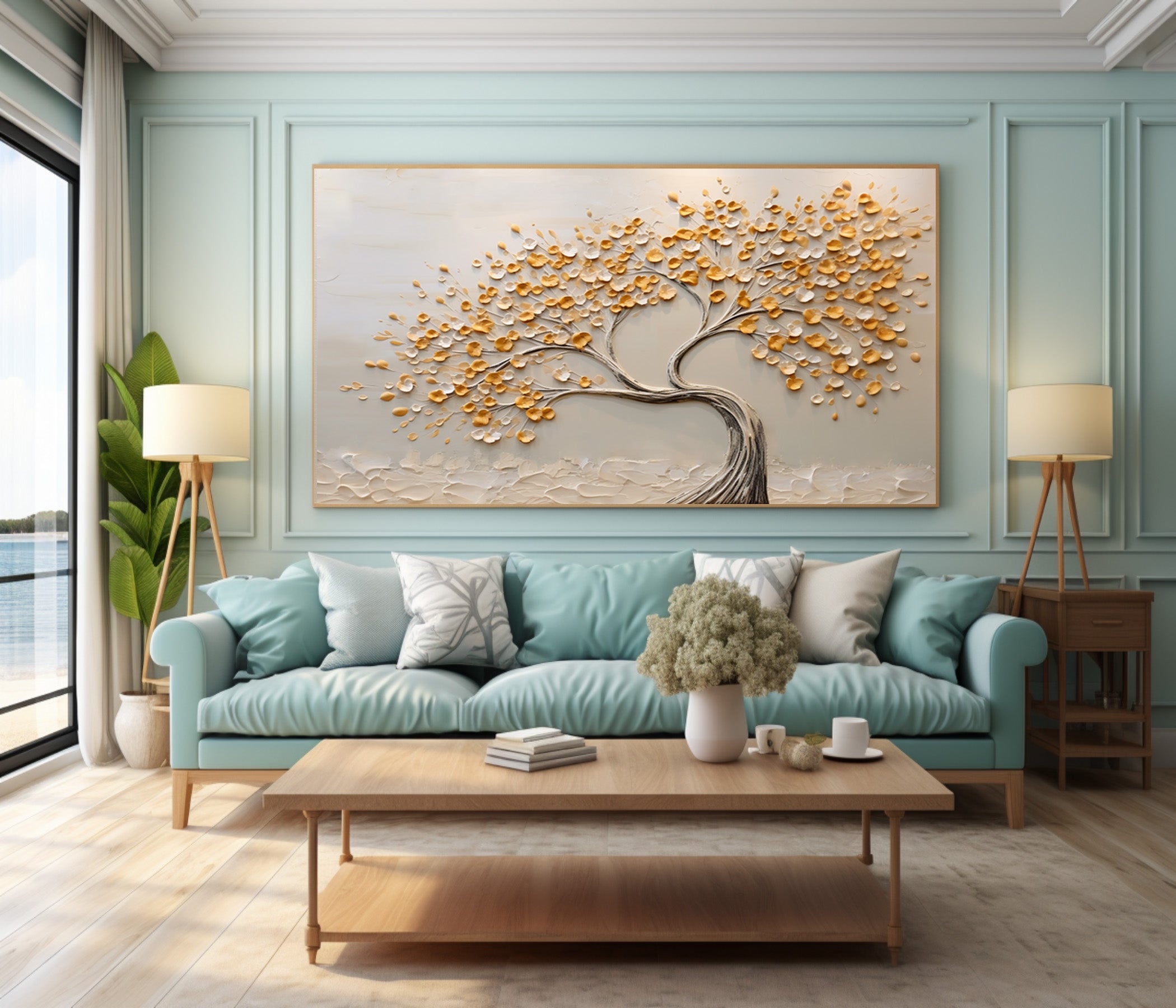 Golden Tree Art 3D Textured Leaves Painting #WG 090