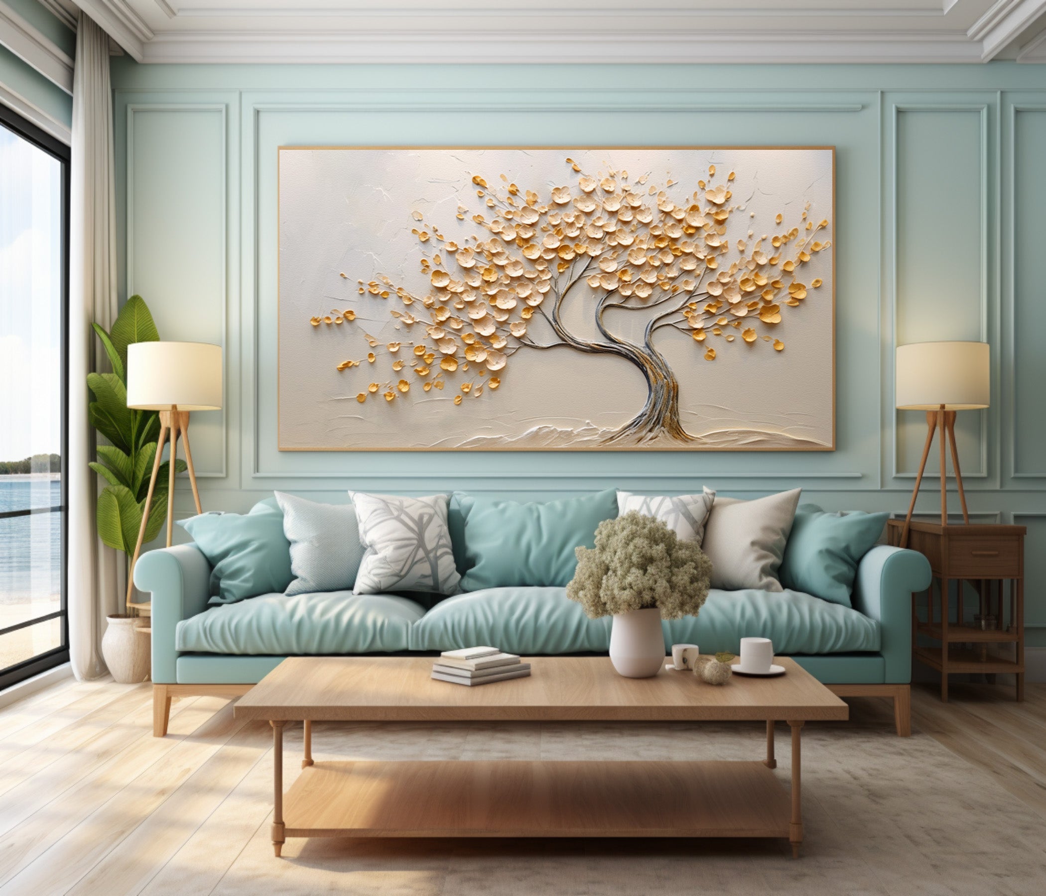 Textured Tree Painting White Impasto Leaves Wall Art #WG 091