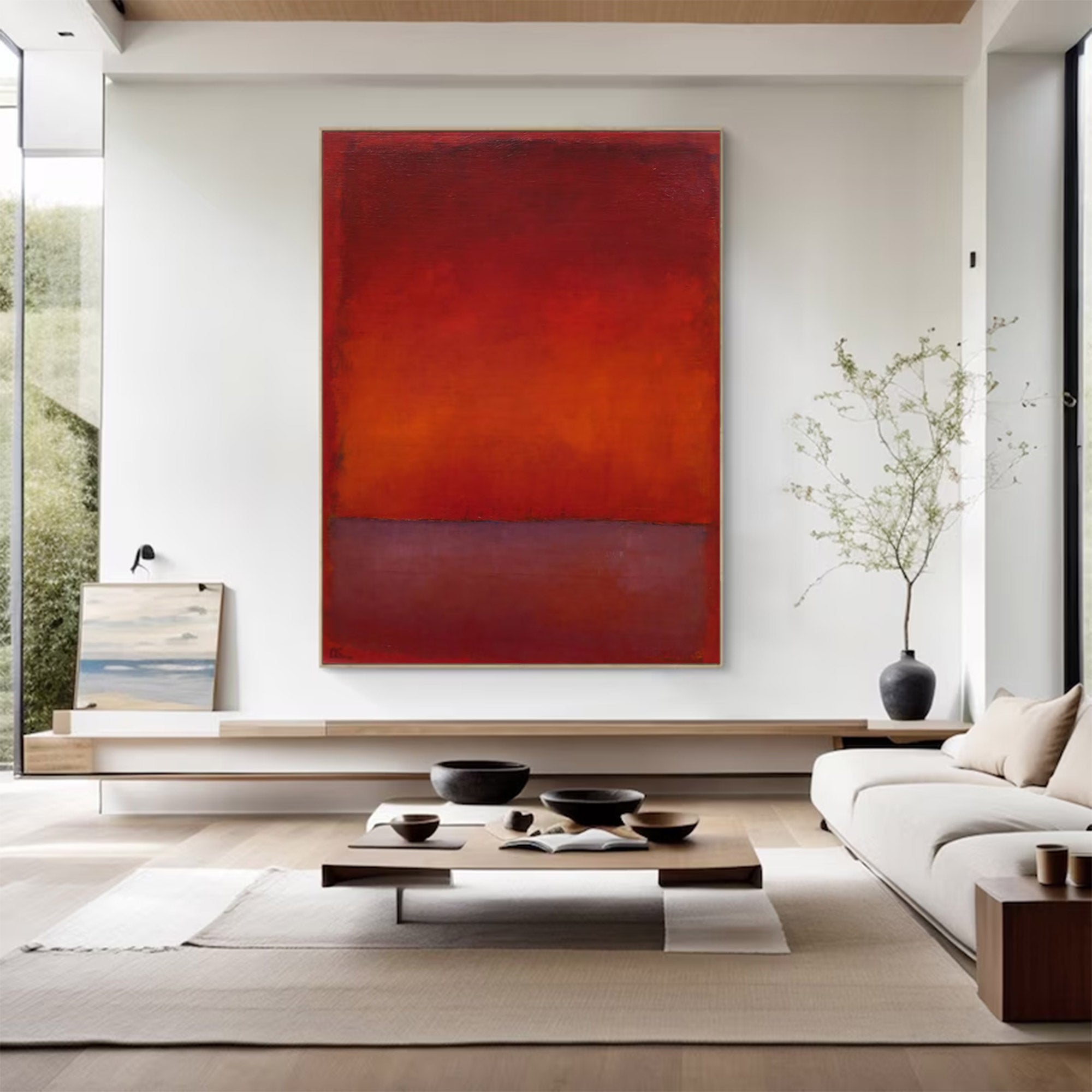 Red Tones Abstract Color Field Painting Modern Wall Art