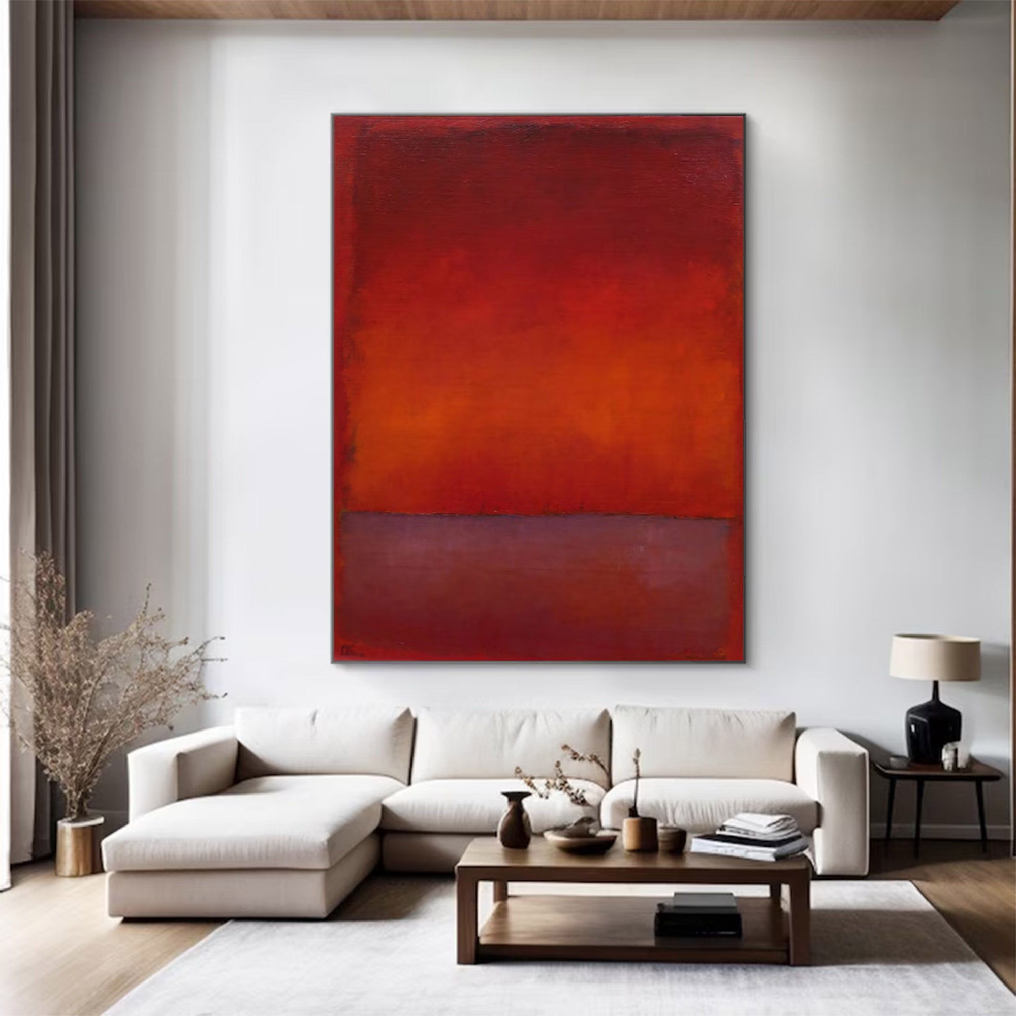 Red Tones Abstract Color Field Painting Modern Wall Art