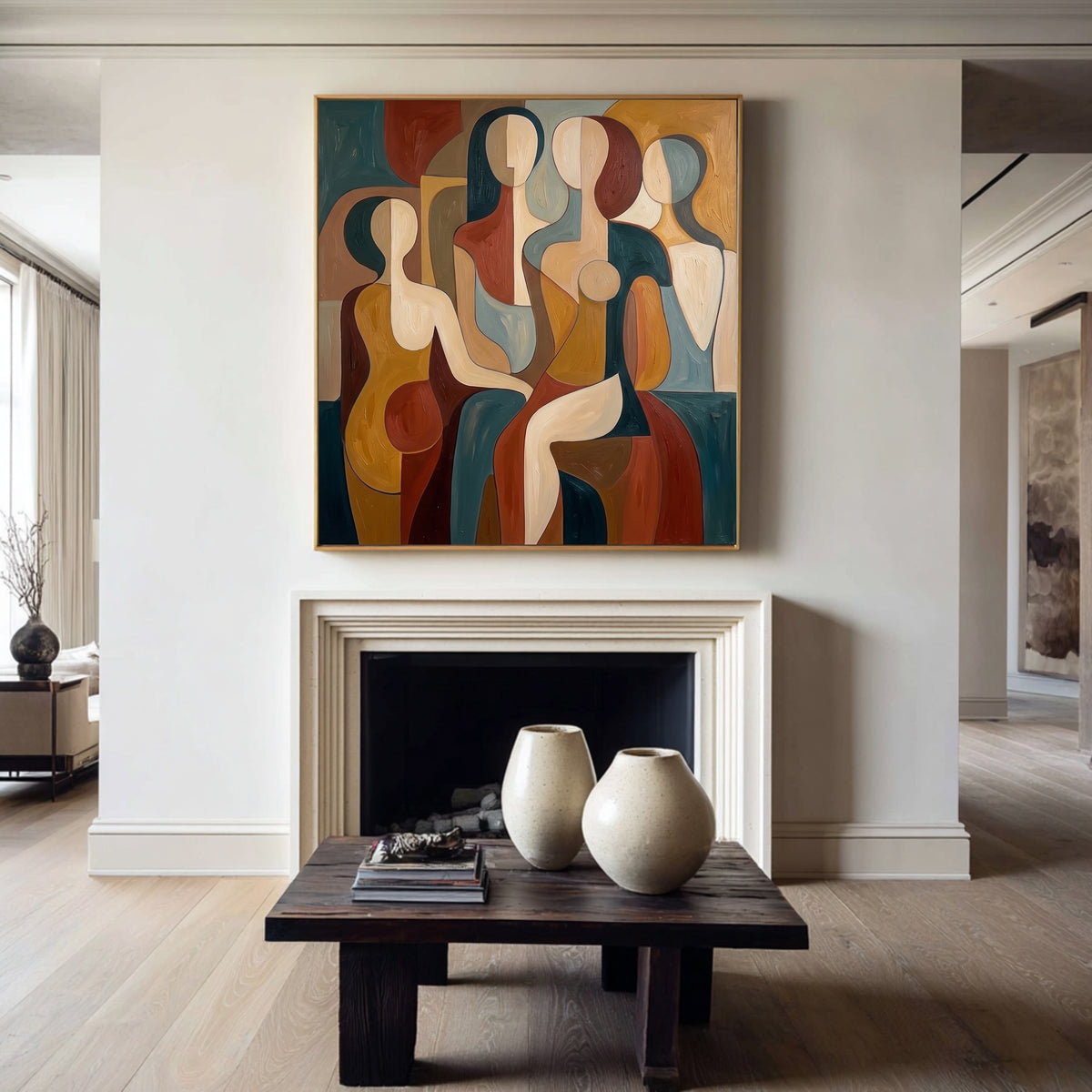 Large Modern Abstract Female Figures Wall Art Colorful Figurative Oil Painting Geometric Women Portrait Contemporary Living Room Decor