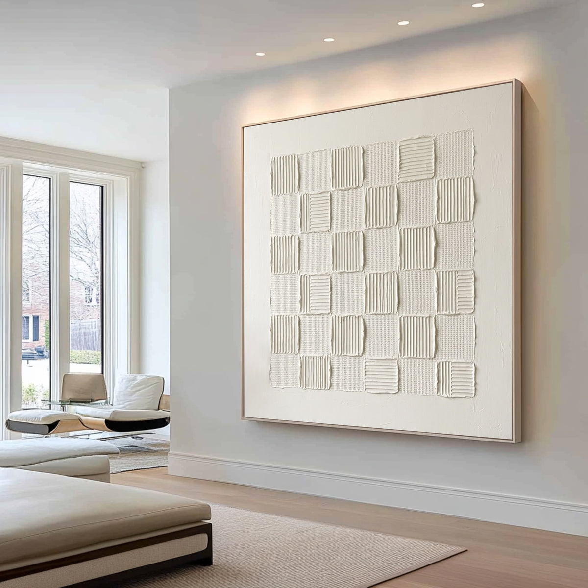 Woven Rhythm White Textured Wall Art Large Abstract Relief Painting Modern Minimalist Interior Decor