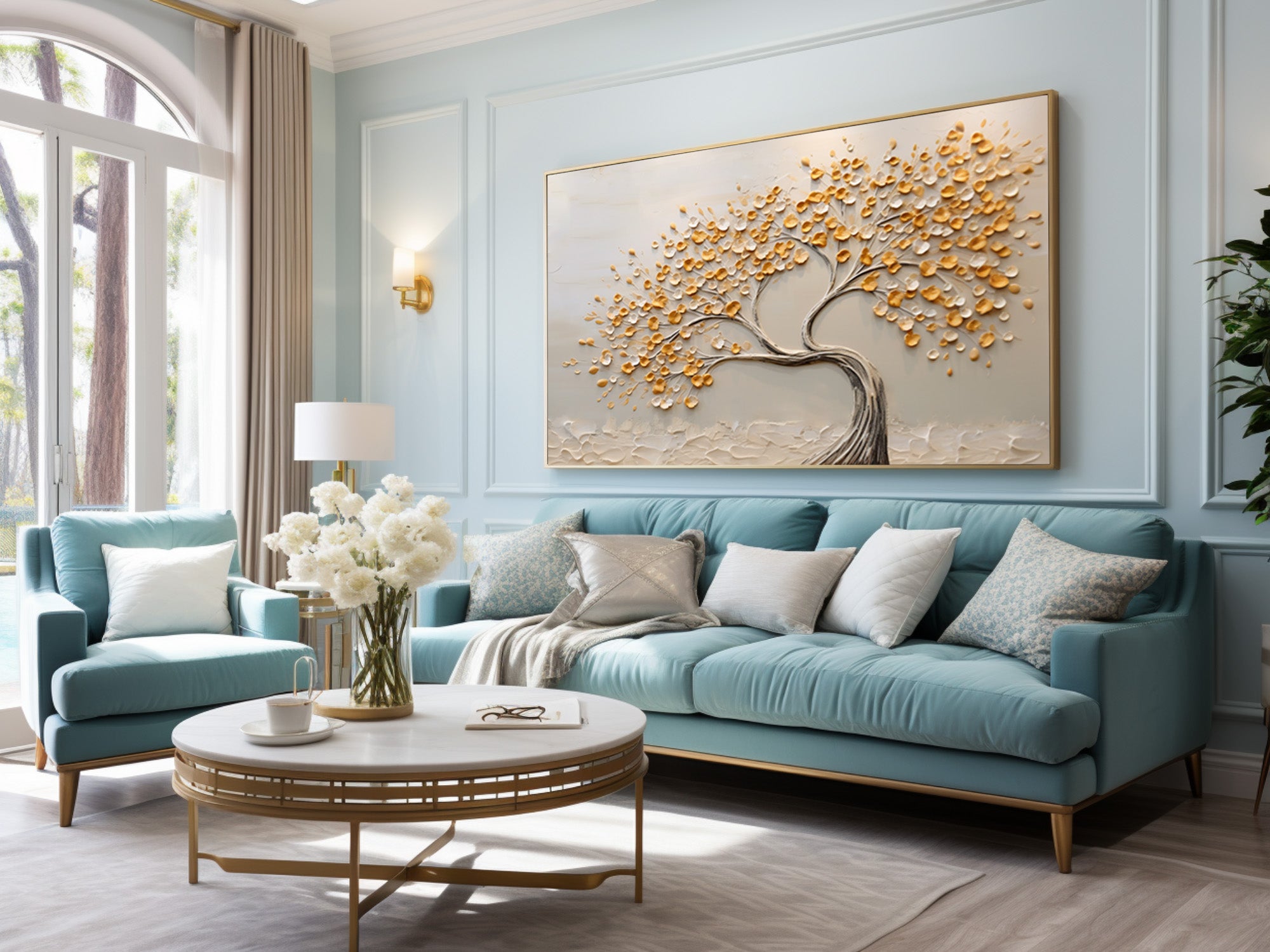 Golden Tree Art 3D Textured Leaves Painting #WG 090