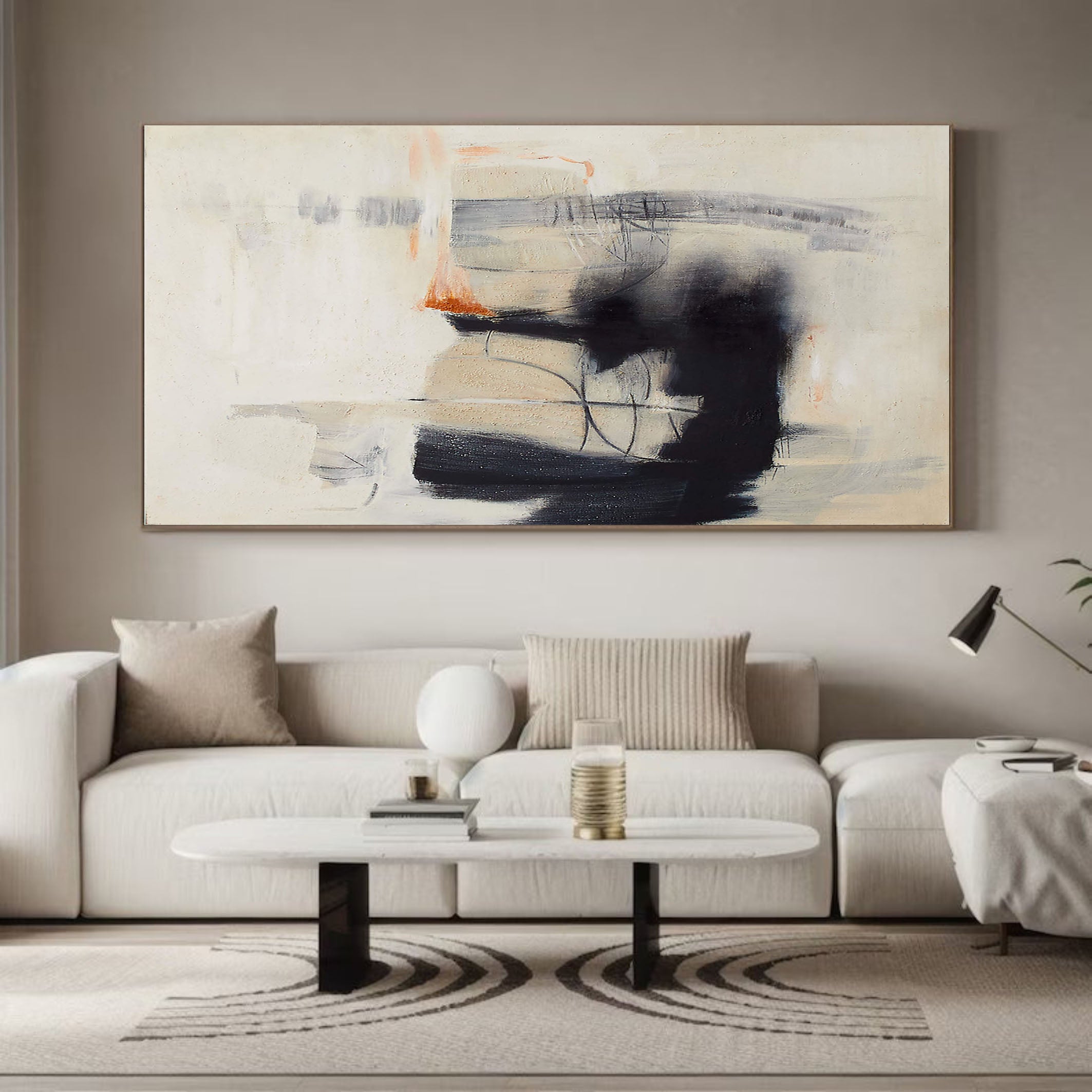 Horizontal Abstraction with Ink-like Marks, Modern Wall Art #BGA 057