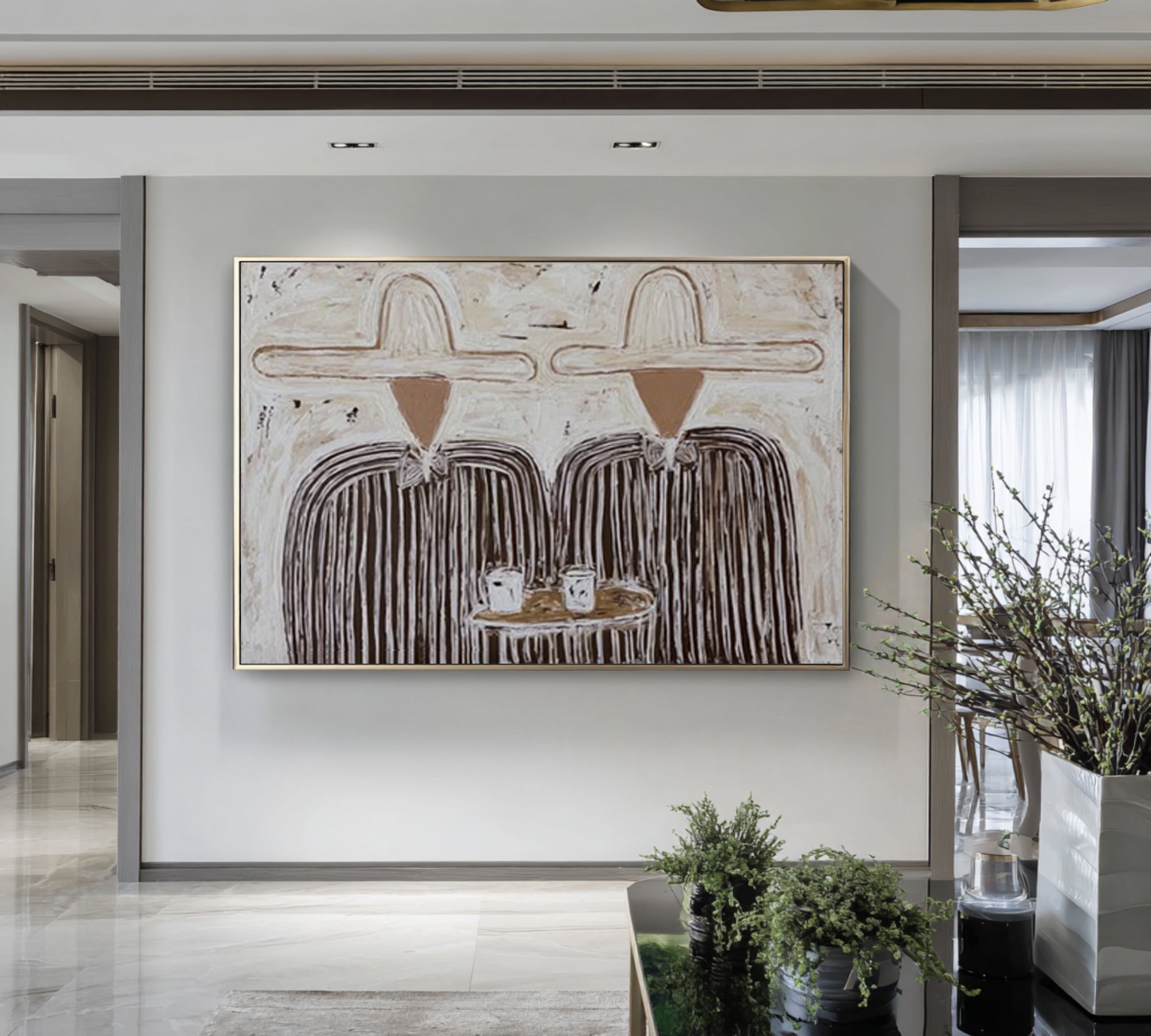 Scandinavian Neutral Couple Wall Art Contemporary Figurative Painting | ArtvistaGallery