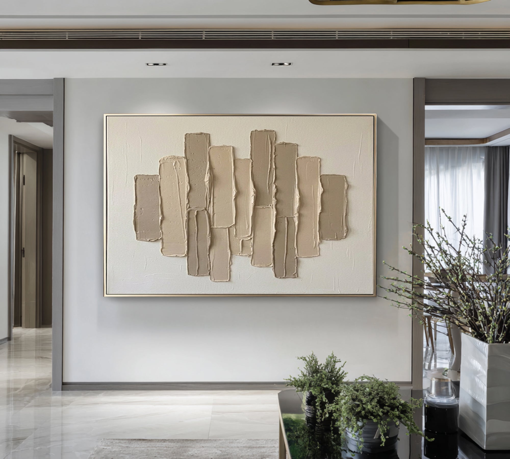 Large Neutral Skyline Texture Wall Art Hand Painted Abstract Canvas | ArtvistaGallery 