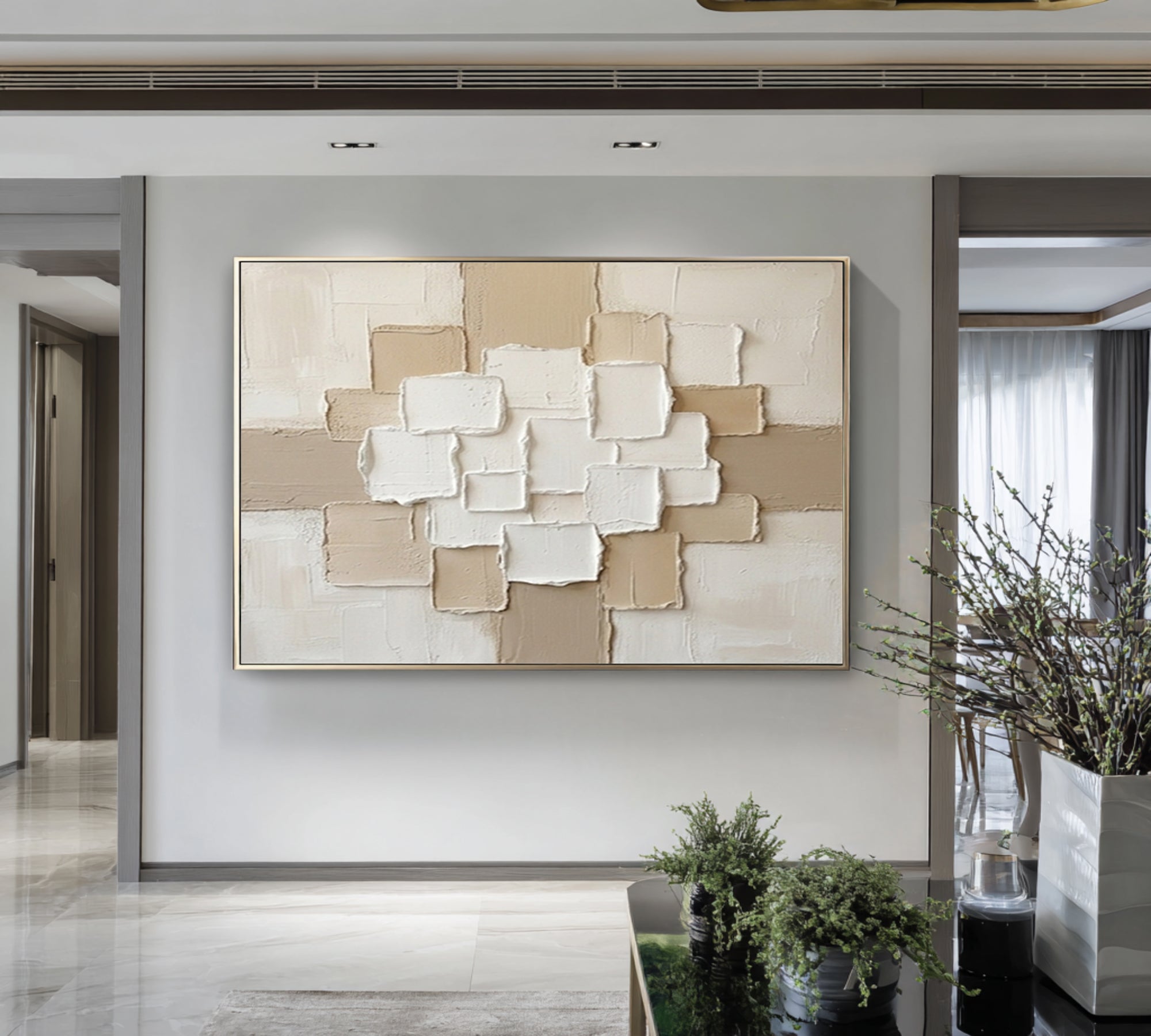 Large Neutral Layered Texture Wall Art Horizontal Hand Painted Canvas | ArtvistaGallery