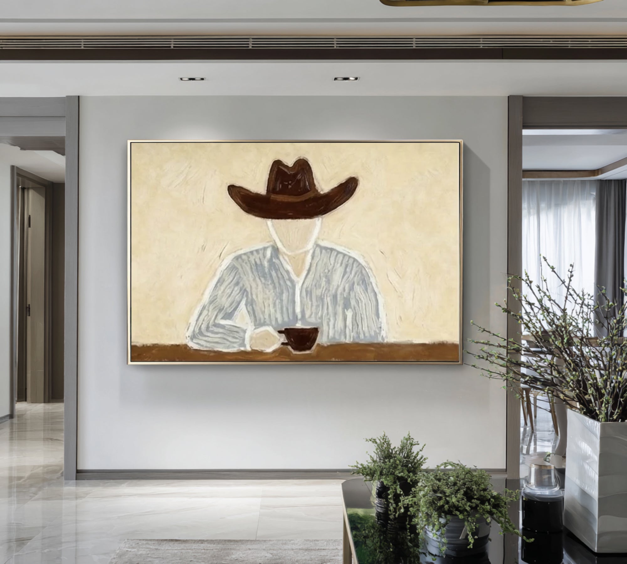 Large Cowboy Portrait Painting Modern Western Wall Art | ArtvistaGallery