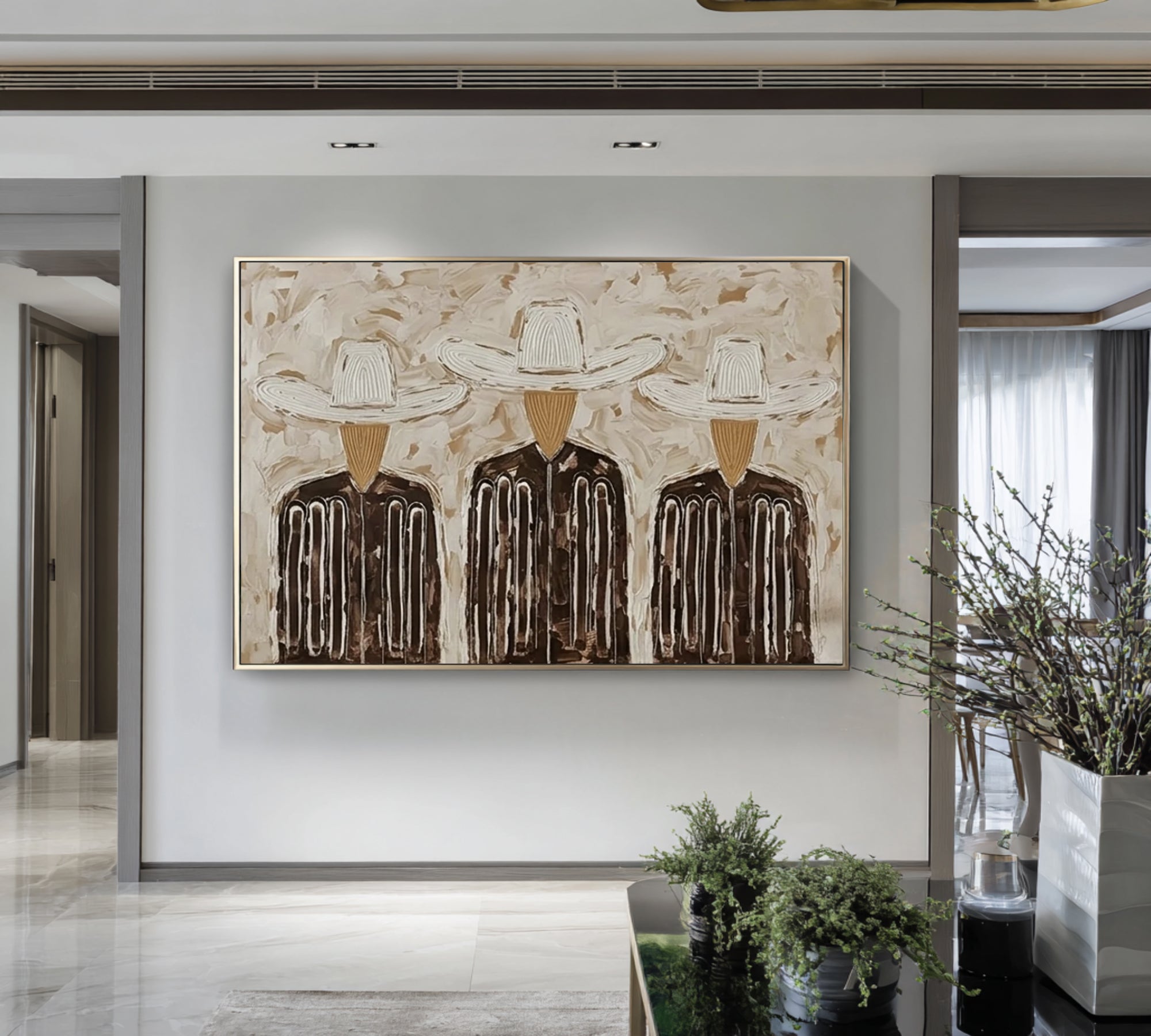 Large Abstract Trio Portrait Painting Contemporary Figurative Wall Art | ArtvistaGallery