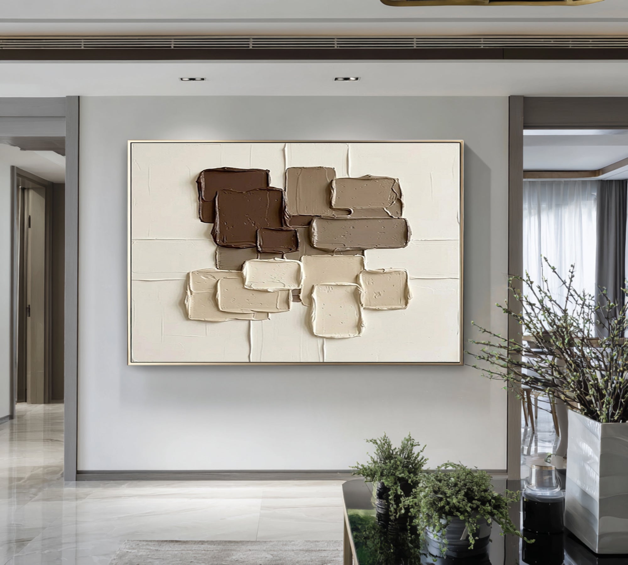 Large Brown Neutral Textured Wall Art Horizontal Abstract Canvas Painting | ArtvistaGallery