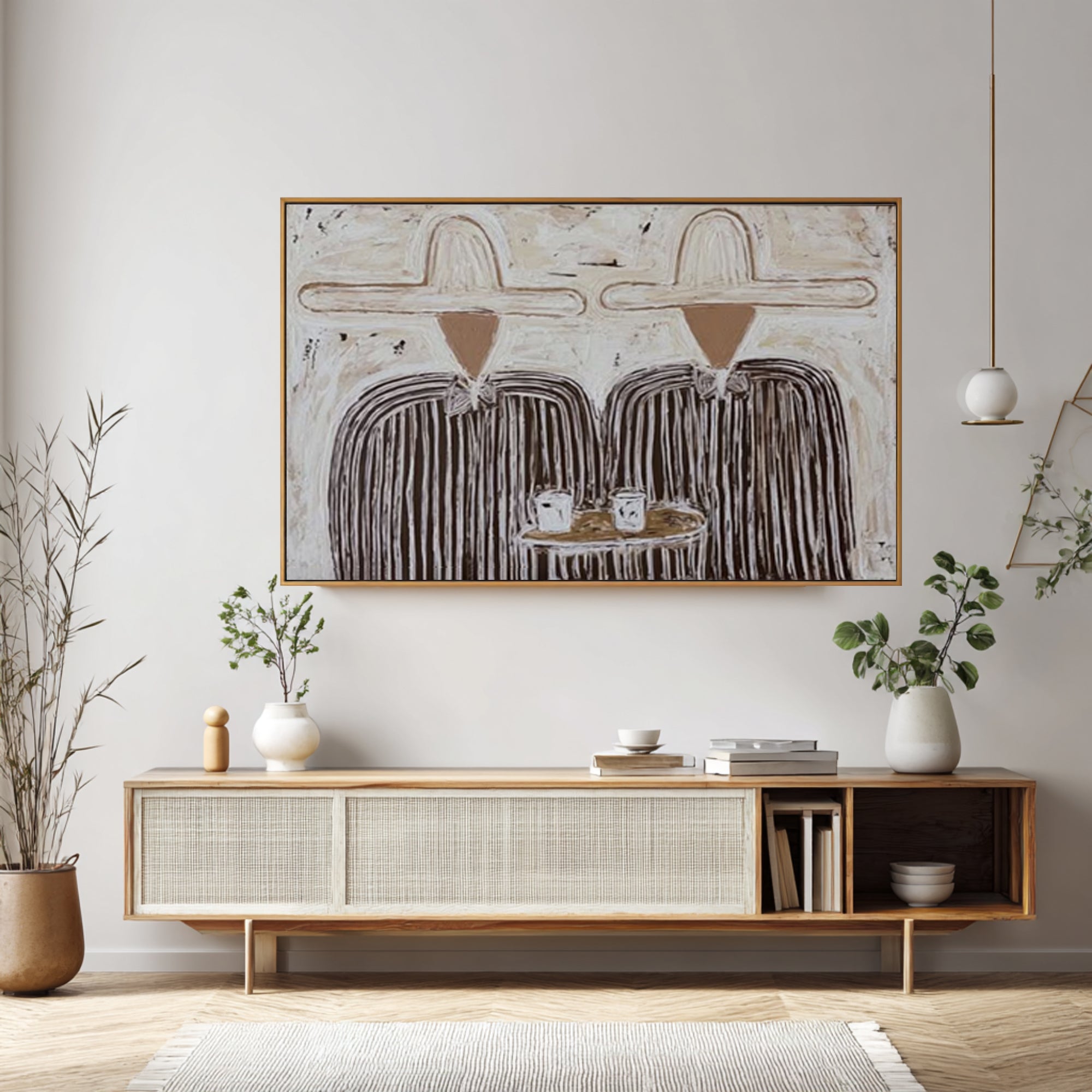 Scandinavian Neutral Couple Wall Art Contemporary Figurative Painting | ArtvistaGallery