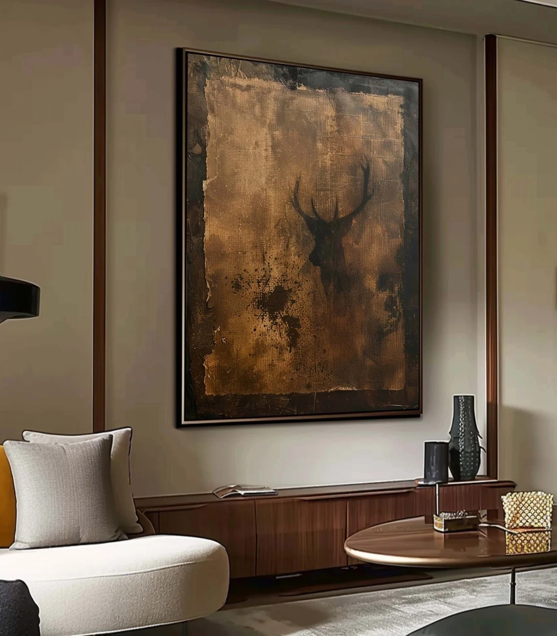 Rustic Painting, Deer Silhouette, Wabi-Sabi Inspired Wall Art #BGA 079